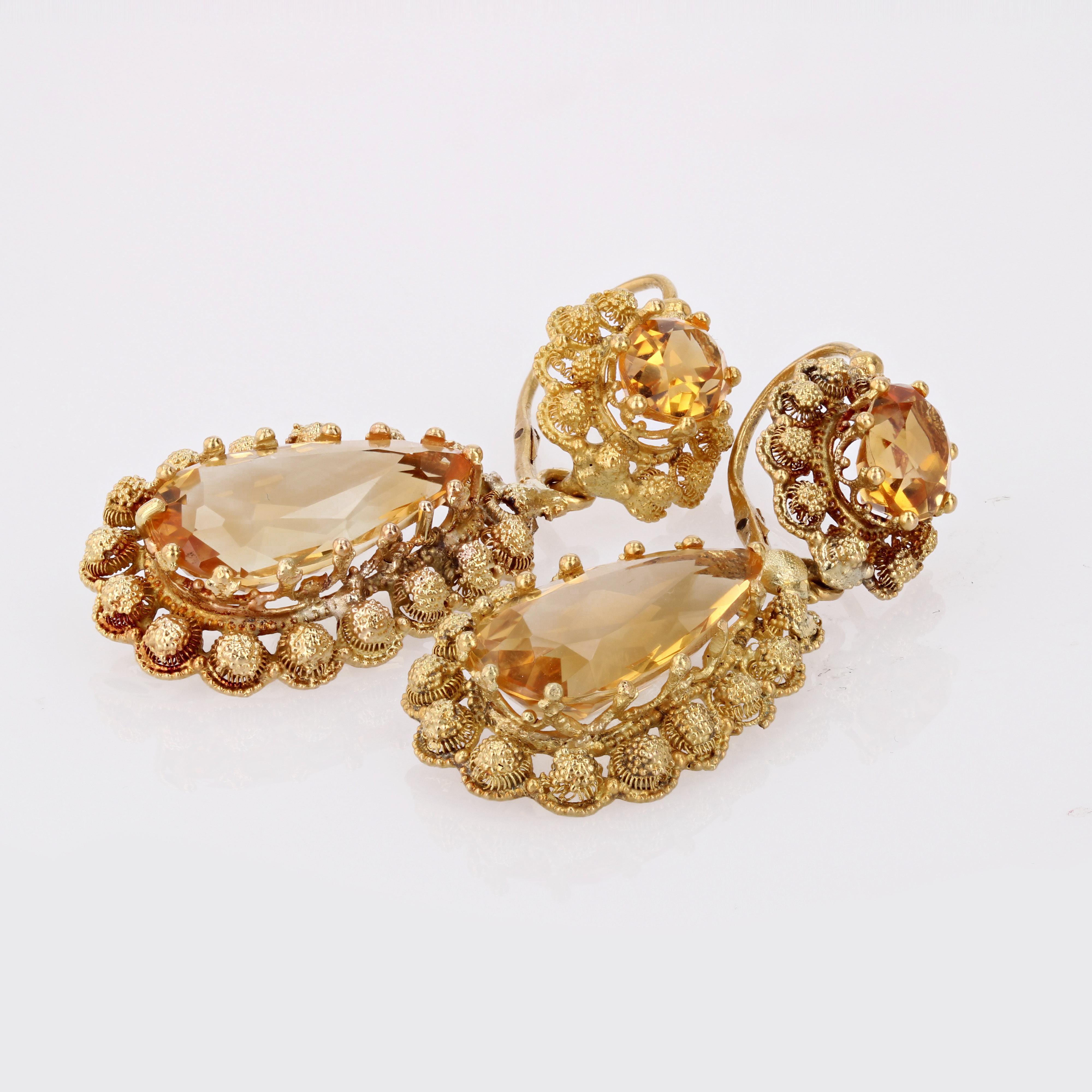 French 19th Century 15 Carats Citrine 18 Karat Yellow Gold Dangle Earrings For Sale 8