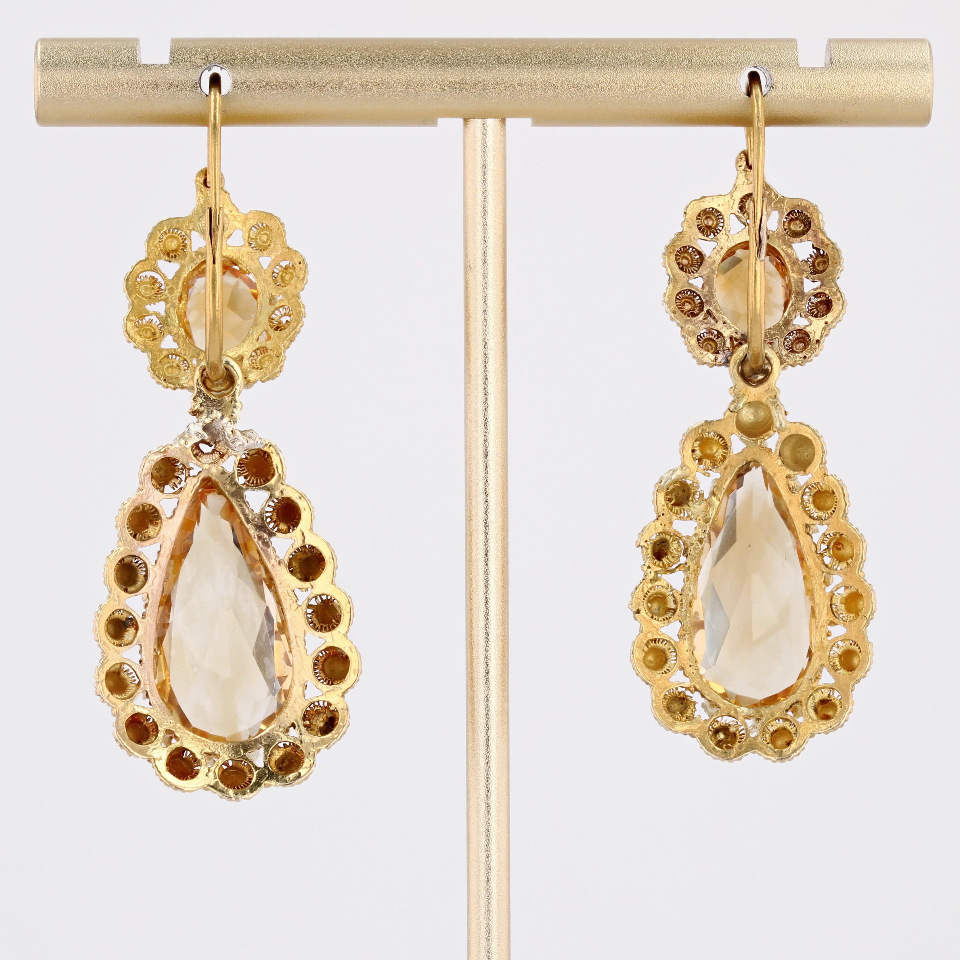 French 19th Century 15 Carats Citrine 18 Karat Yellow Gold Dangle Earrings For Sale 10
