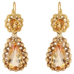 Antique French 19th Century 15 Carats Citrine 18 Karat Yellow Gold Dangle Earrings