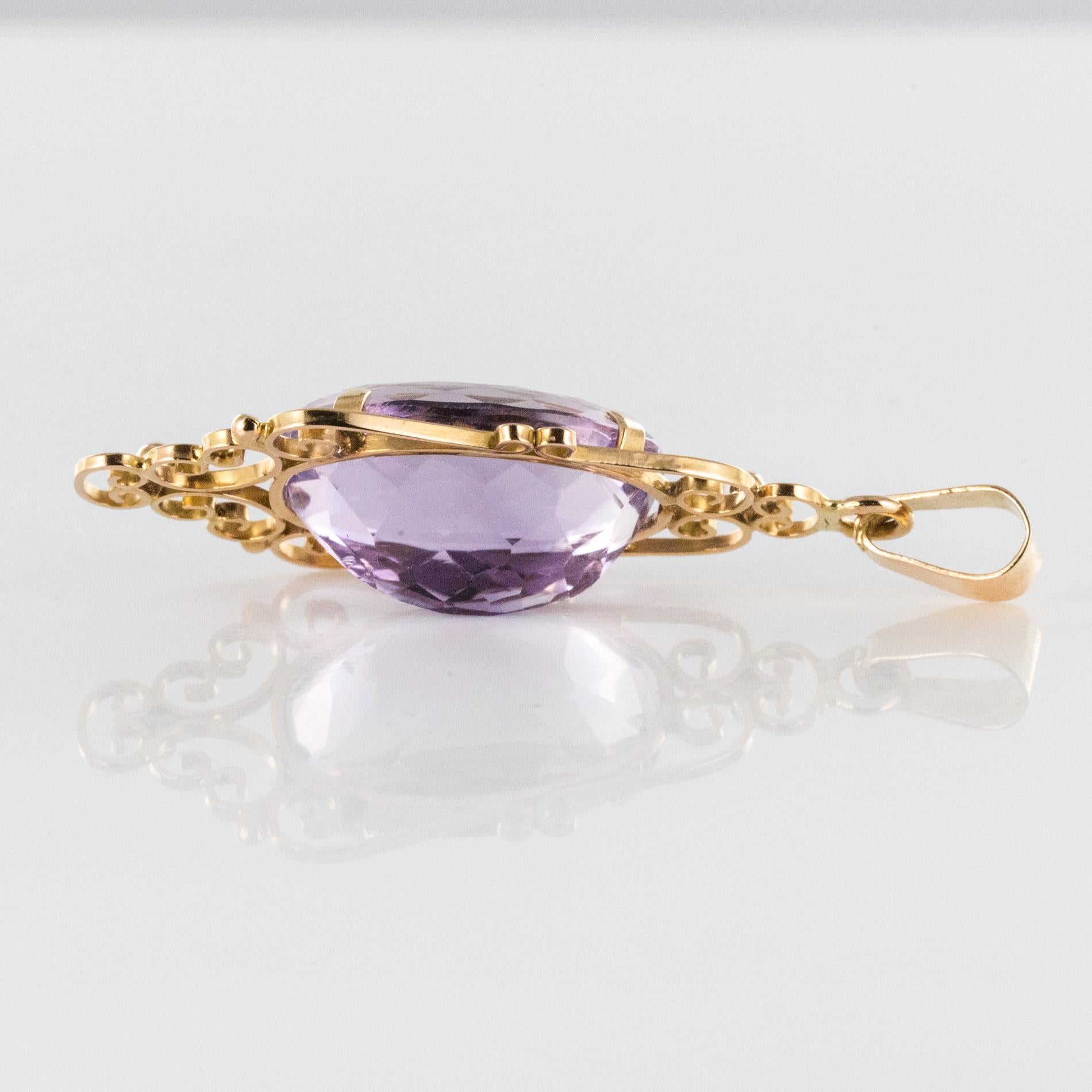 French 19th Century 16.5 Carat Amethyst 18 Karat Rose Gold Pendant For Sale 3