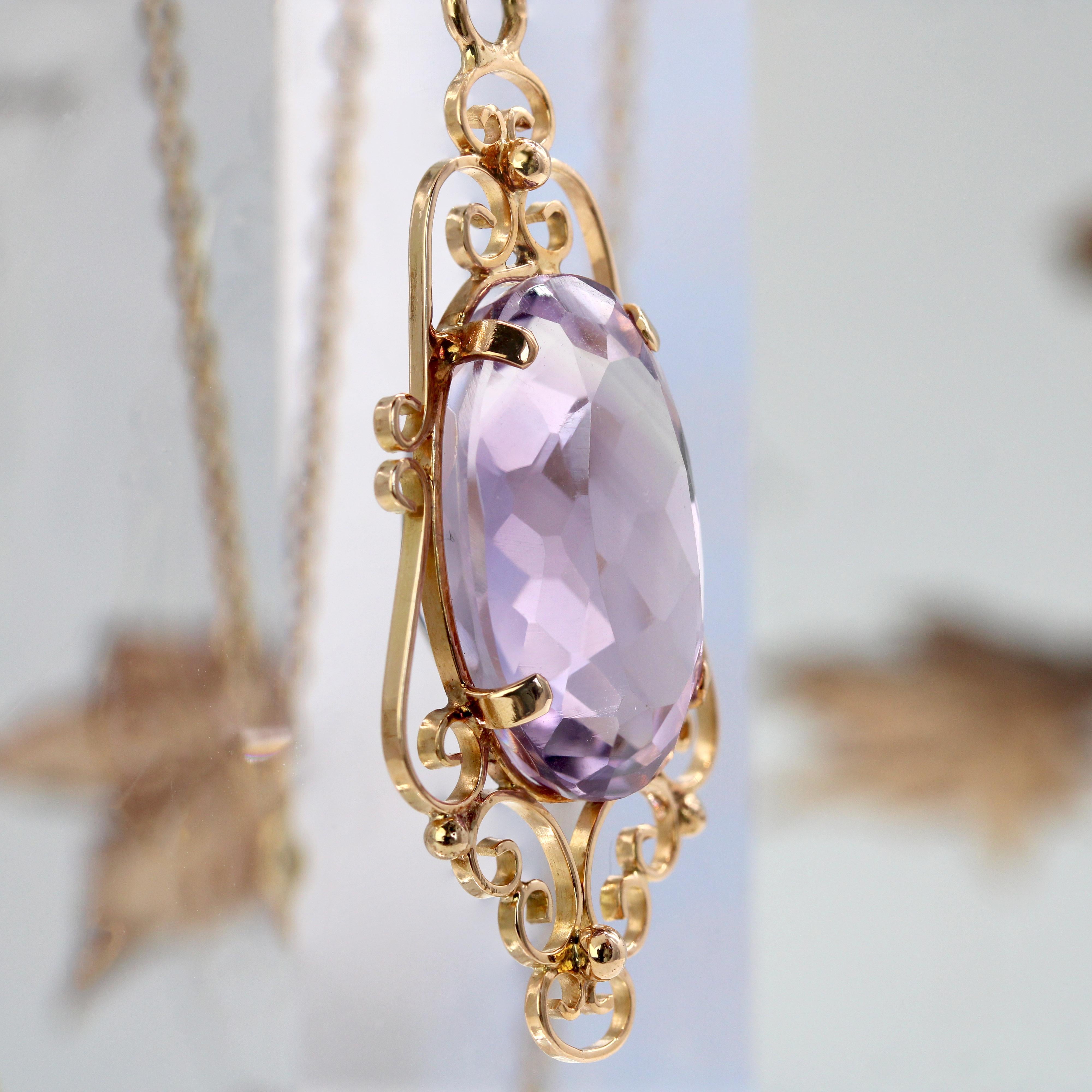 Pendentif en or rose 18 carats avec améthyste 16,5 carats du XIXe siècle en vente 4