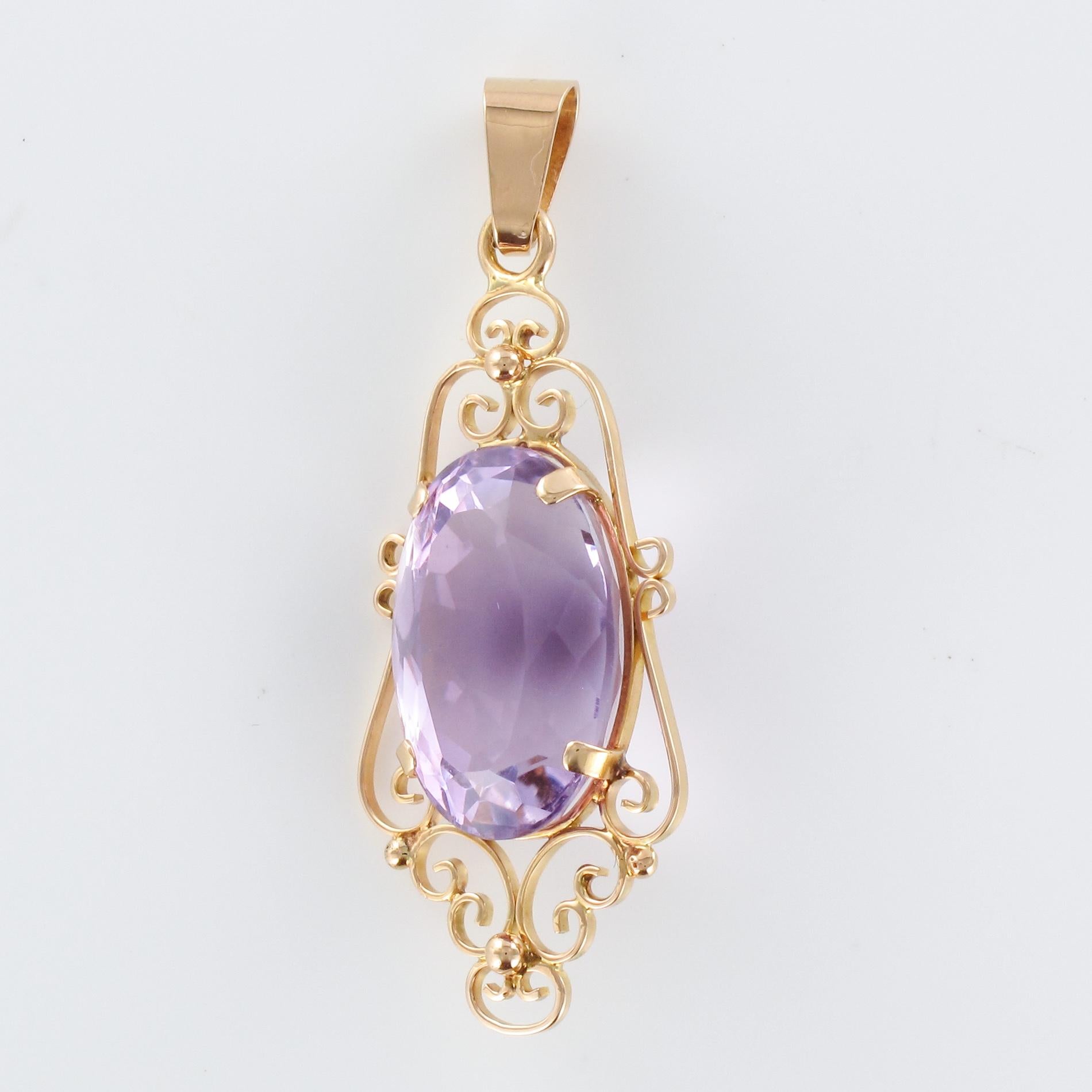 French 19th Century 16.5 Carat Amethyst 18 Karat Rose Gold Pendant For Sale 5