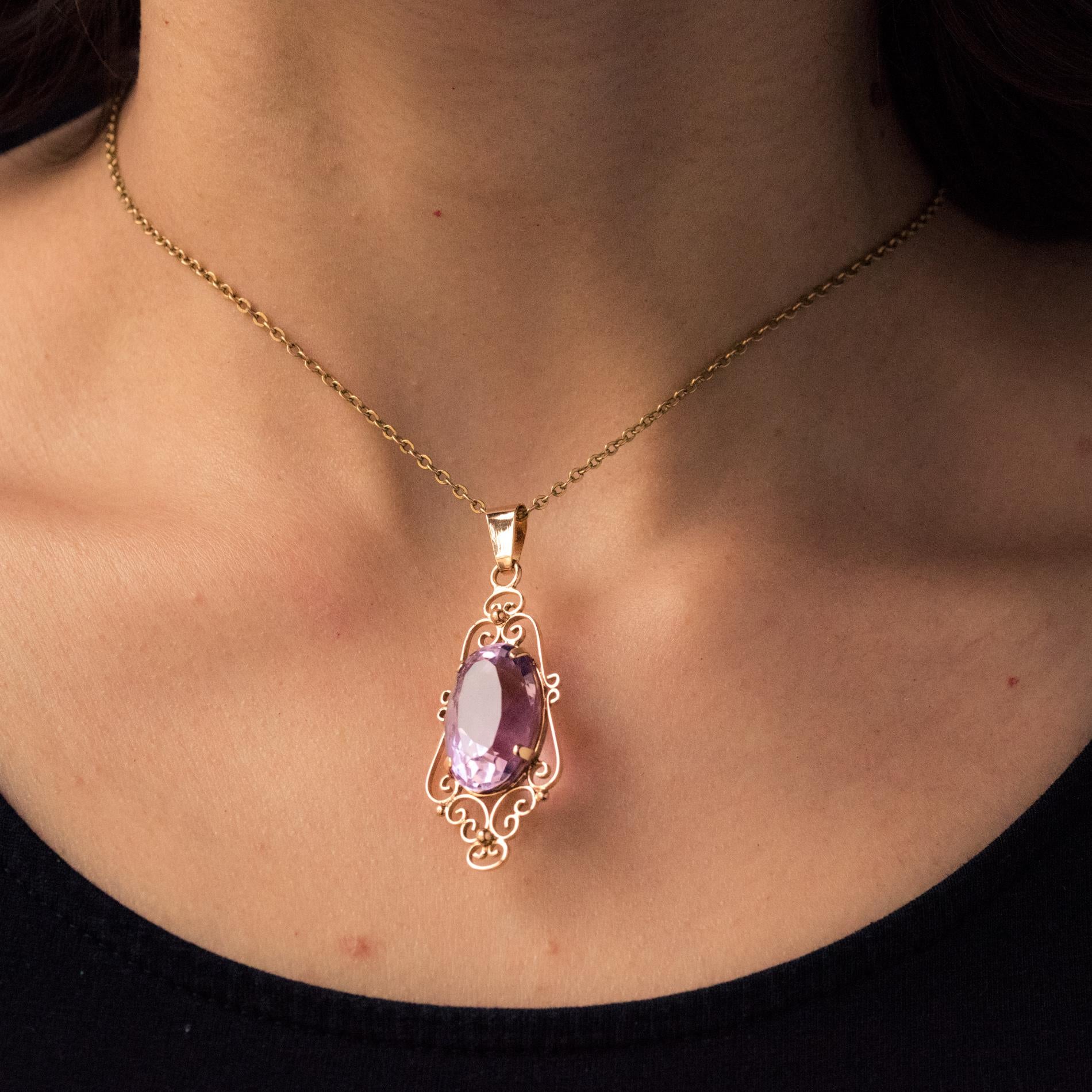 French 19th Century 16.5 Carat Amethyst 18 Karat Rose Gold Pendant For Sale 1