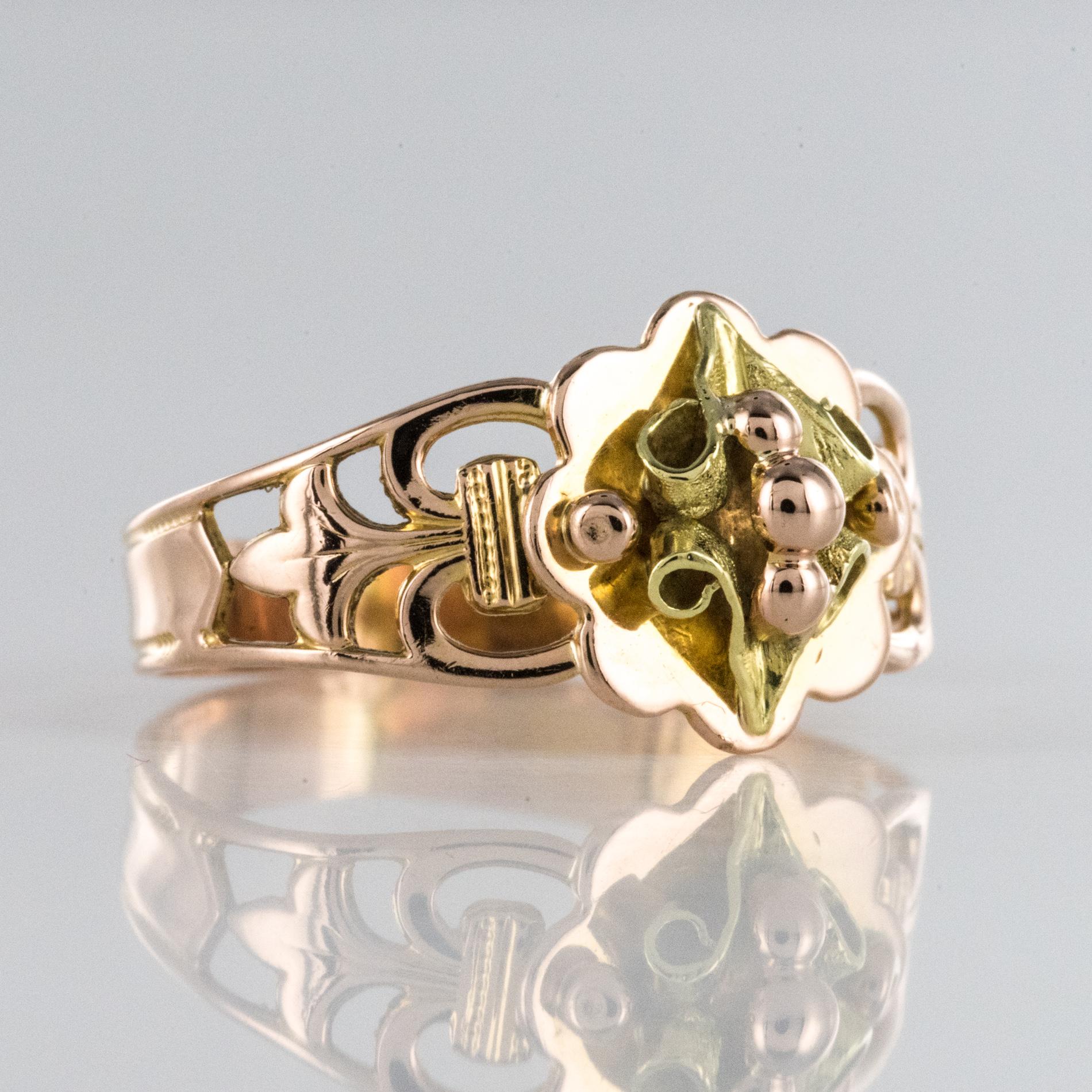 French 19th Century 18 Karat Rose and Yellow Gold Promise Ring 1