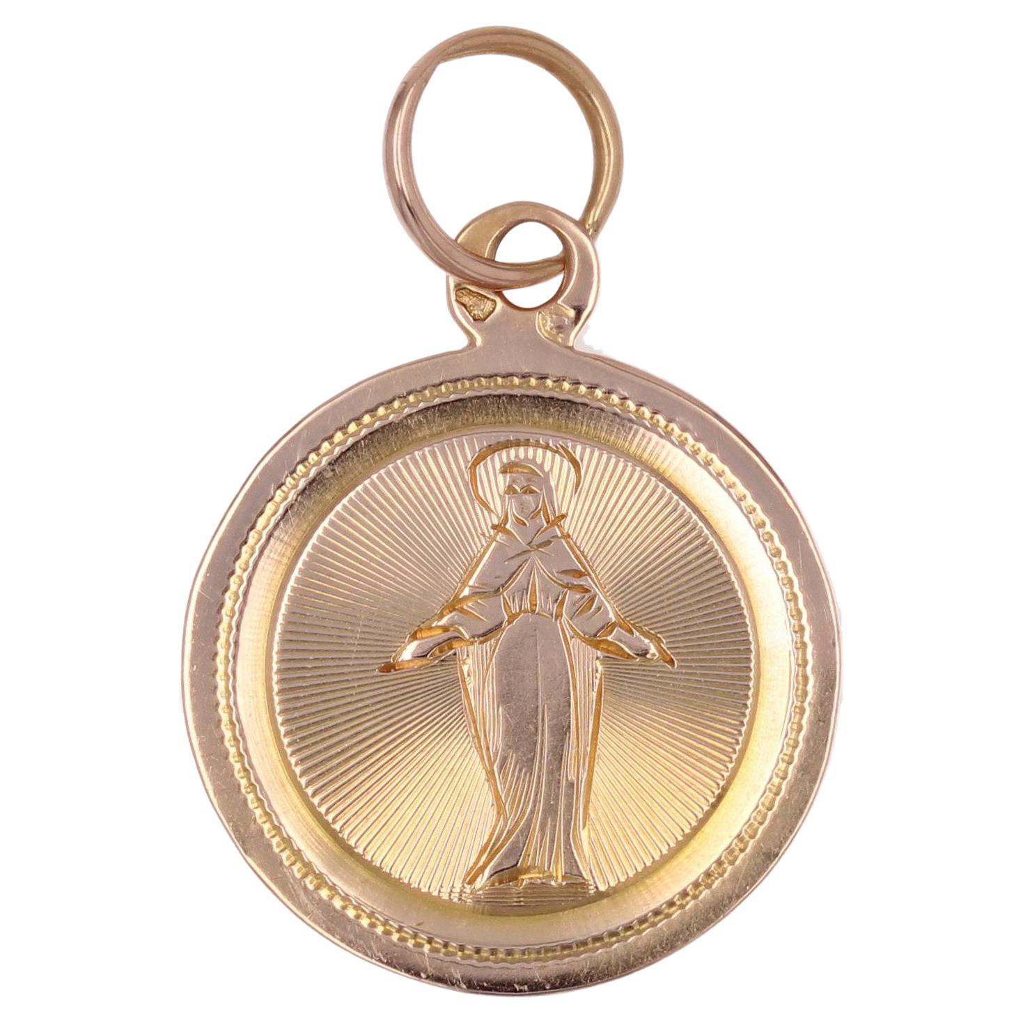 French 19th Century 18 Karat Rose Gold Baptismal Medal For Sale