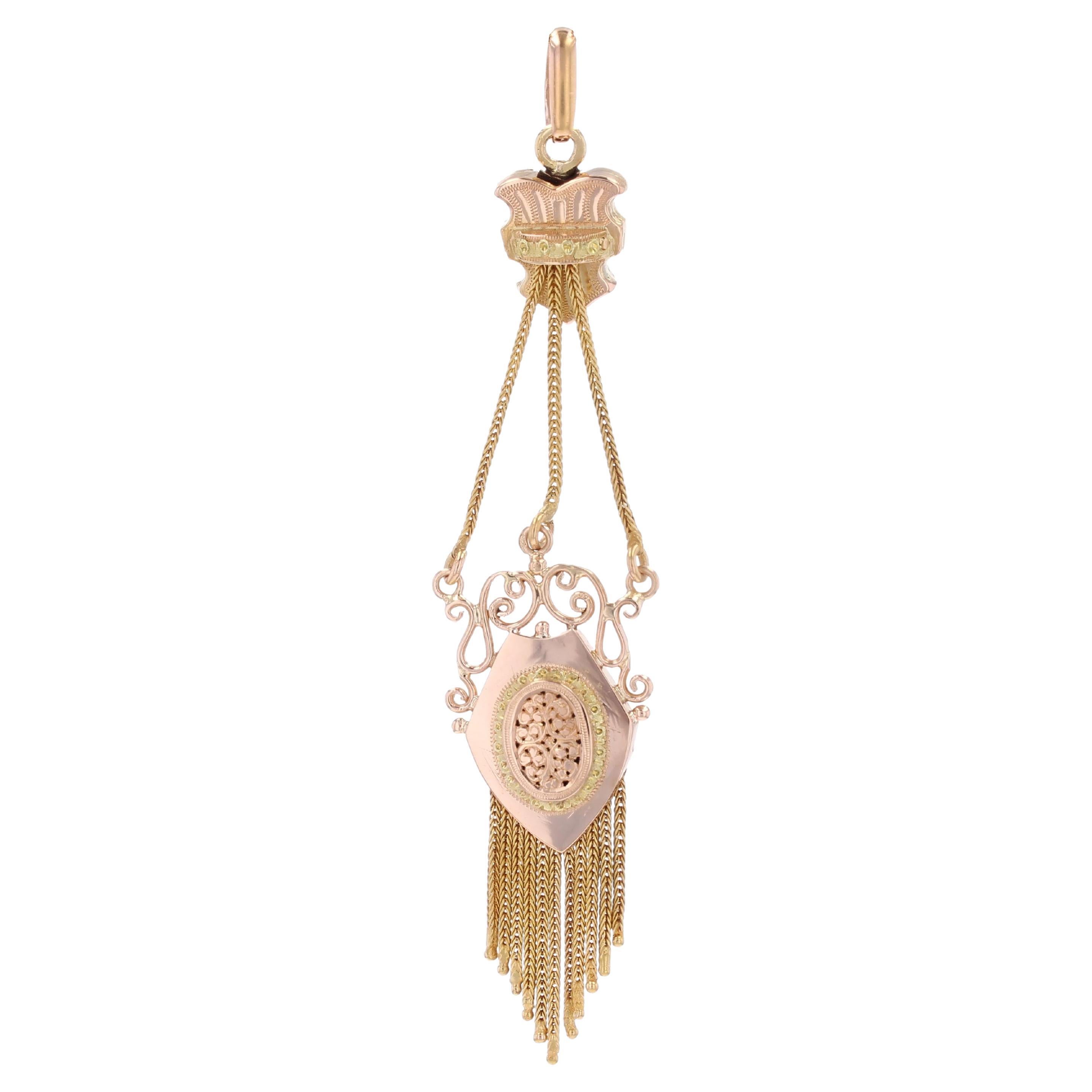 French 19th Century 18 Karat Rose Gold Chiseled Escutcheon Pendant