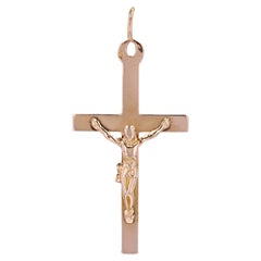 Pendentif Croix du Christ en or rose 18 carats du 19e siècle français