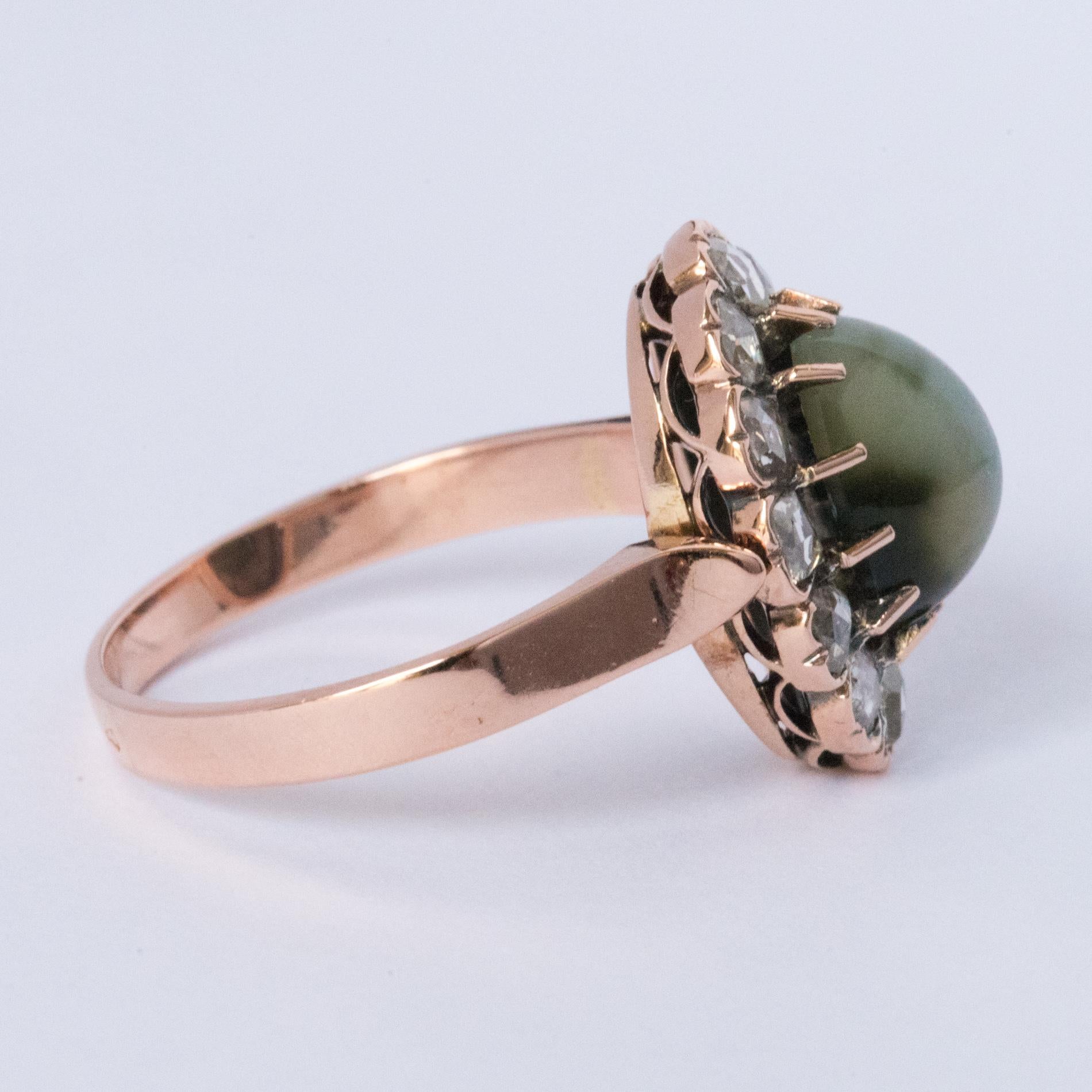 French 19th Century 18 Karat Rose Gold Chrysoberyl Cat's Eye Cluster Ring 3