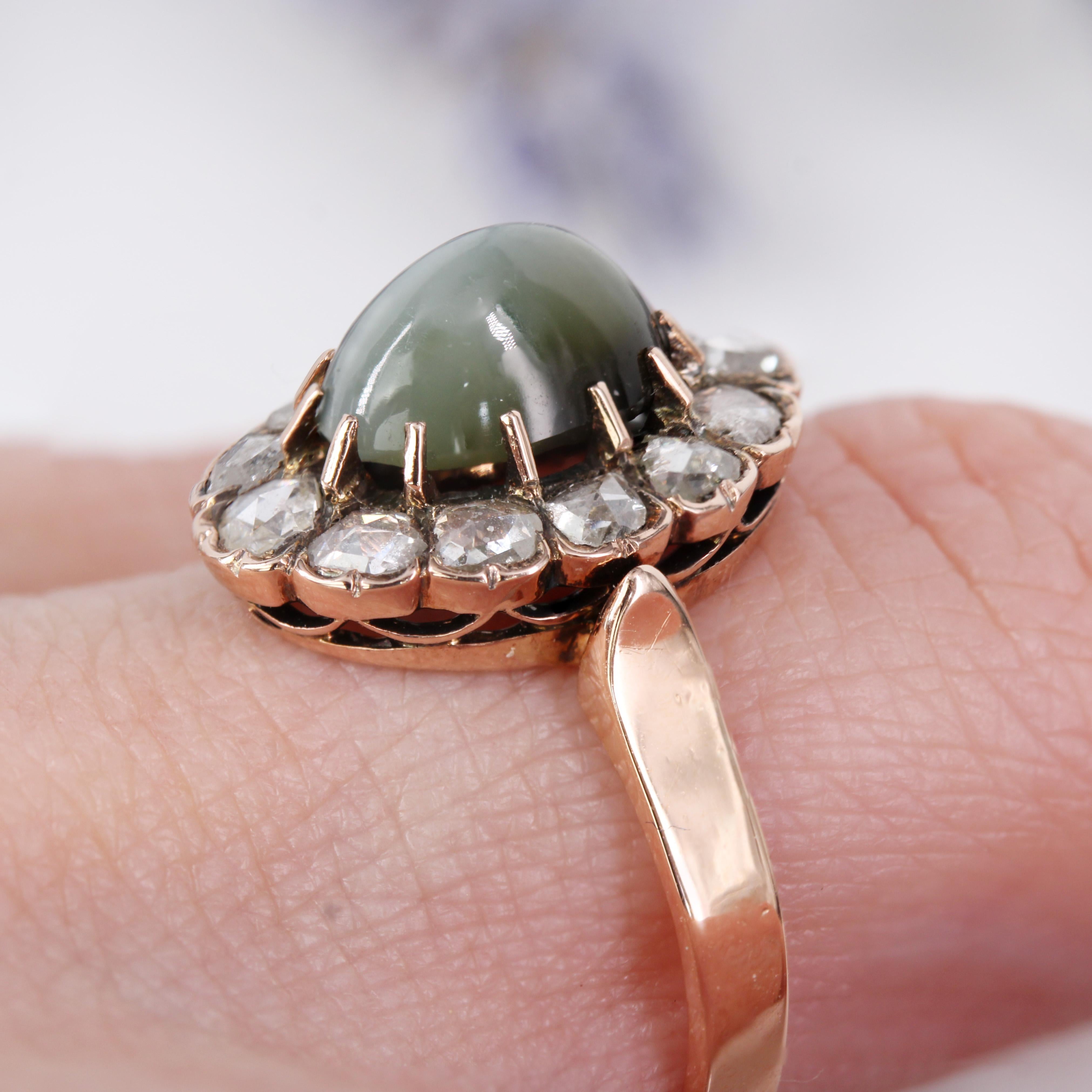 French 19th Century 18 Karat Rose Gold Chrysoberyl Cat's Eye Cluster Ring 4