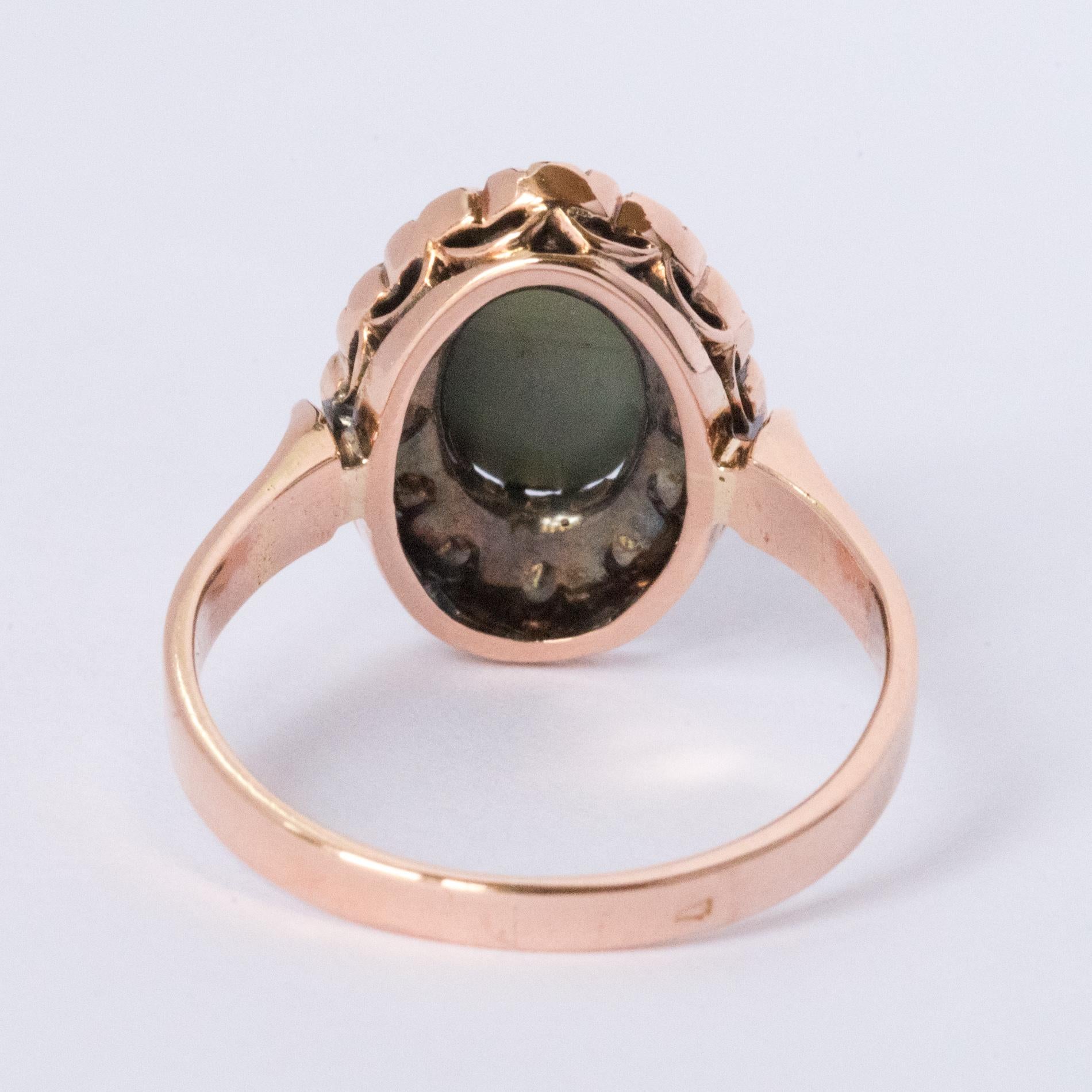 French 19th Century 18 Karat Rose Gold Chrysoberyl Cat's Eye Cluster Ring 9