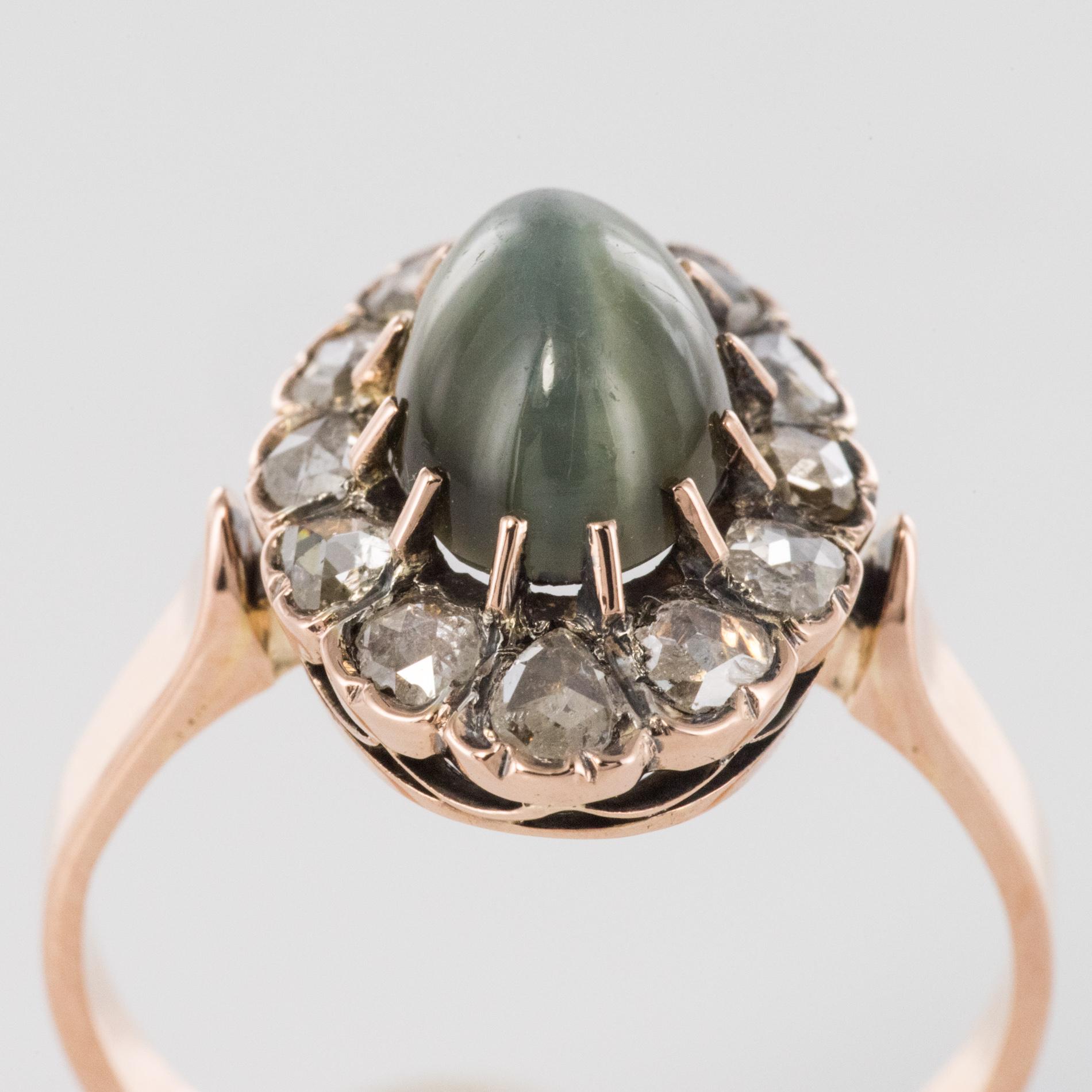 French 19th Century 18 Karat Rose Gold Chrysoberyl Cat's Eye Cluster Ring 2