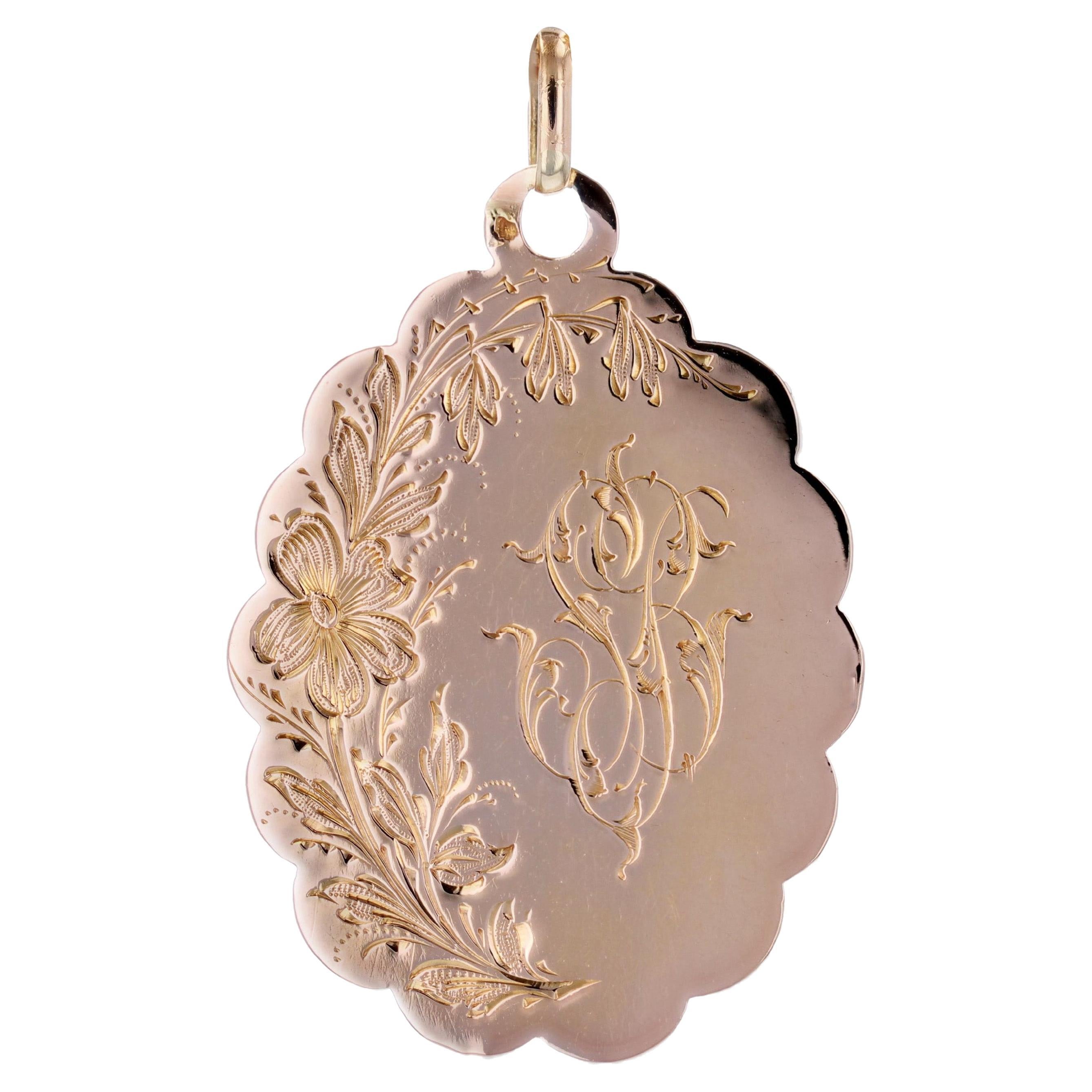 French 19th Century 18 Karat Rose Gold Engraved Medal