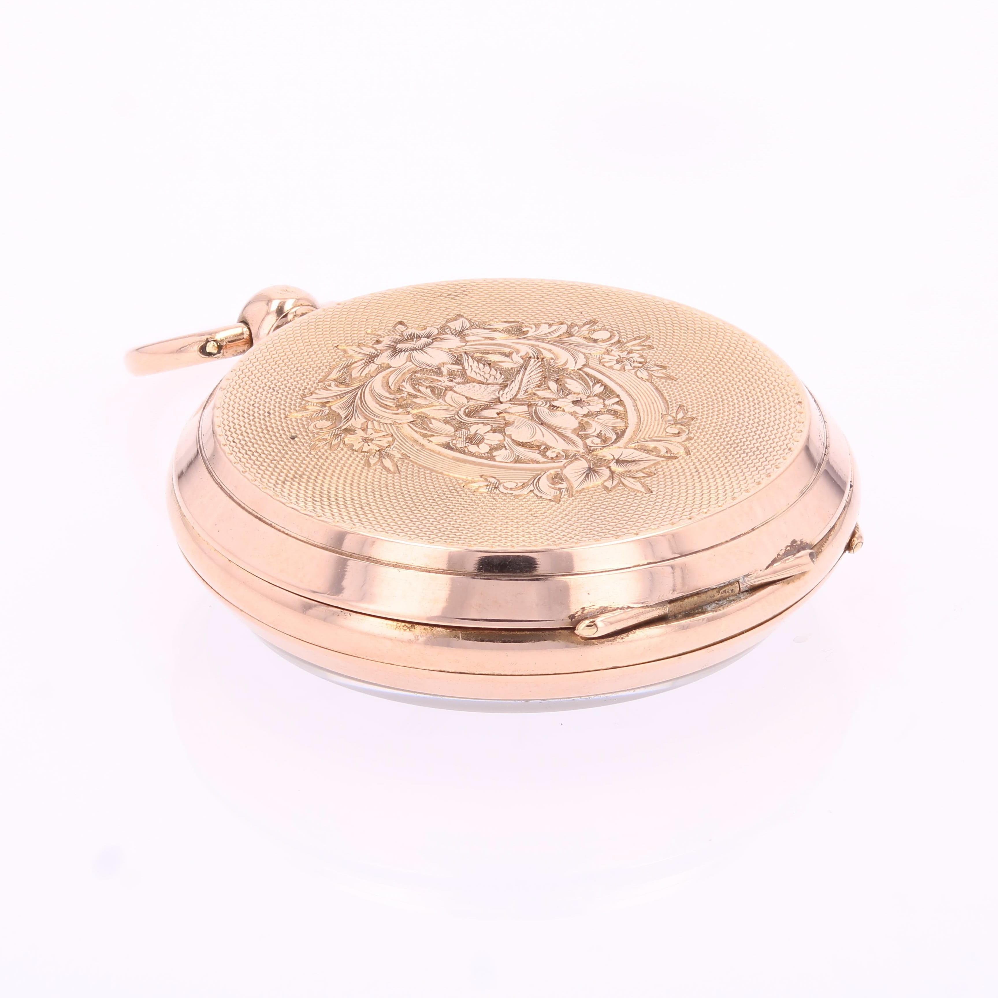 Pendentif montre de poche en or rose 18 carats français du 19e siècle en vente 5