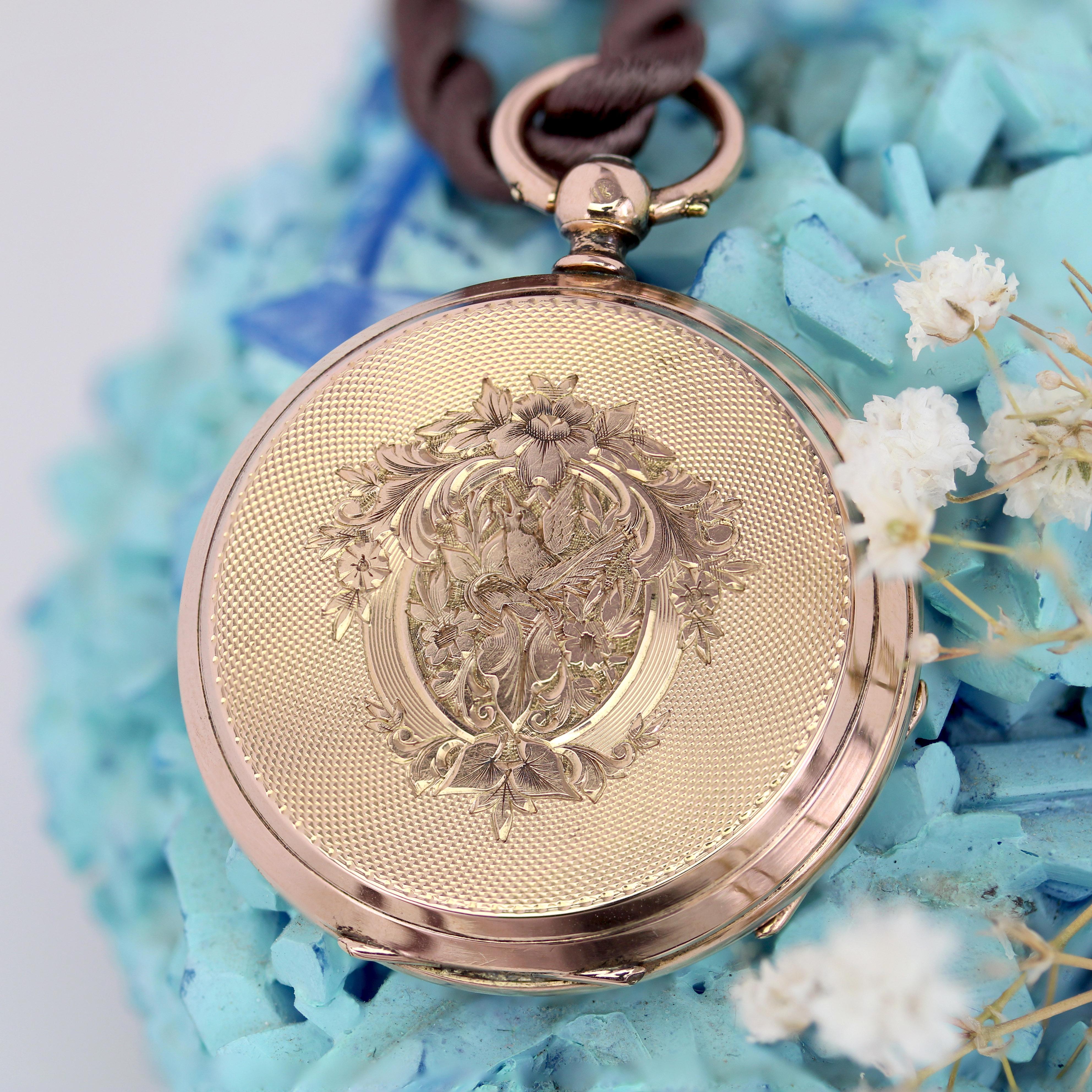 Pendentif montre de poche en or rose 18 carats français du 19e siècle État moyen - En vente à Poitiers, FR