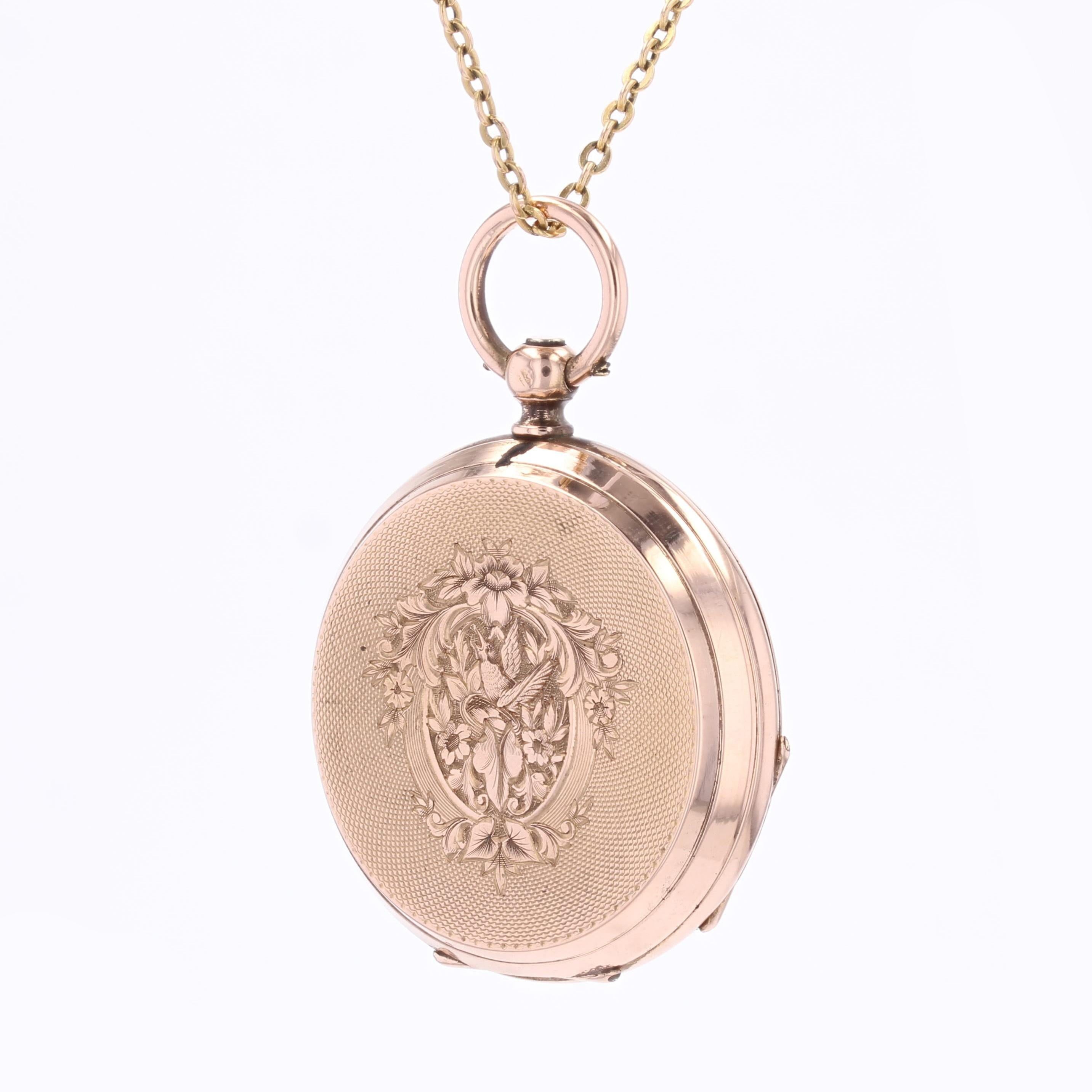 Pendentif montre de poche en or rose 18 carats français du 19e siècle Pour femmes en vente