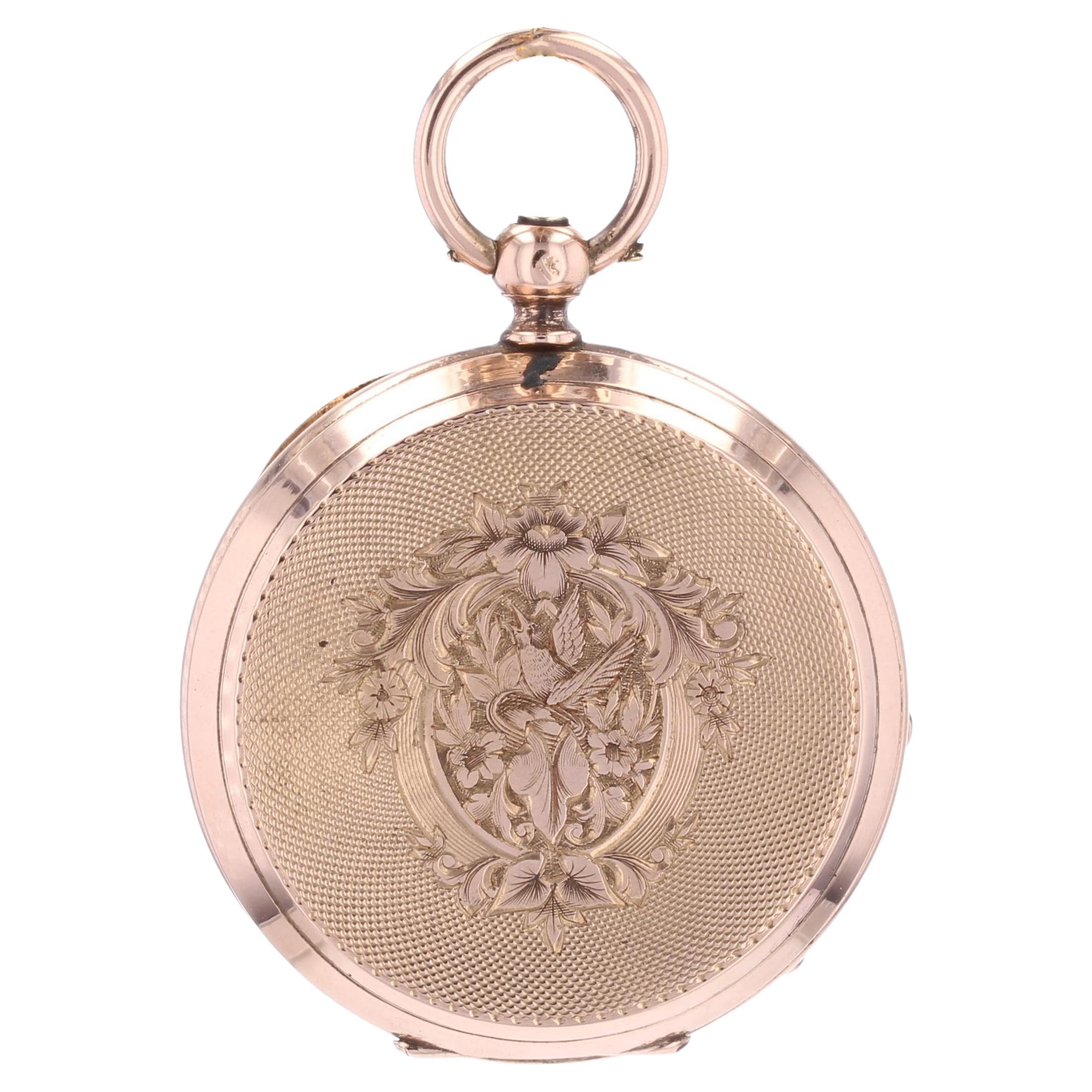 Pendentif montre de poche en or rose 18 carats français du 19e siècle