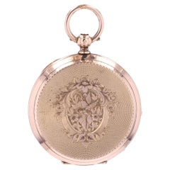 French 19th Century 18 Karat Rose Gold Engraved Pocket Watch Pendant