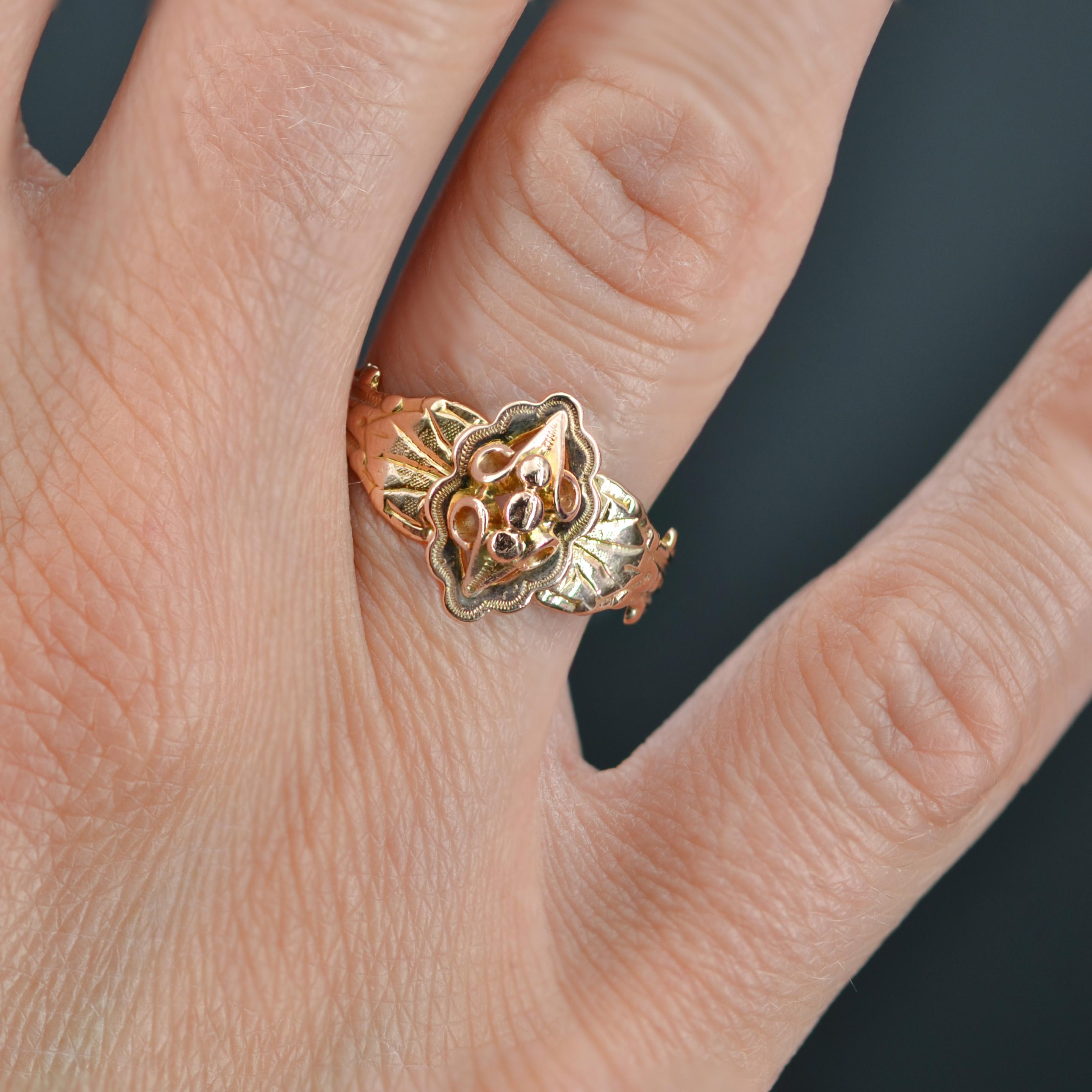 Bague en or rose 18 carats du 19e siècle de style français, avec sentiments Pour femmes en vente