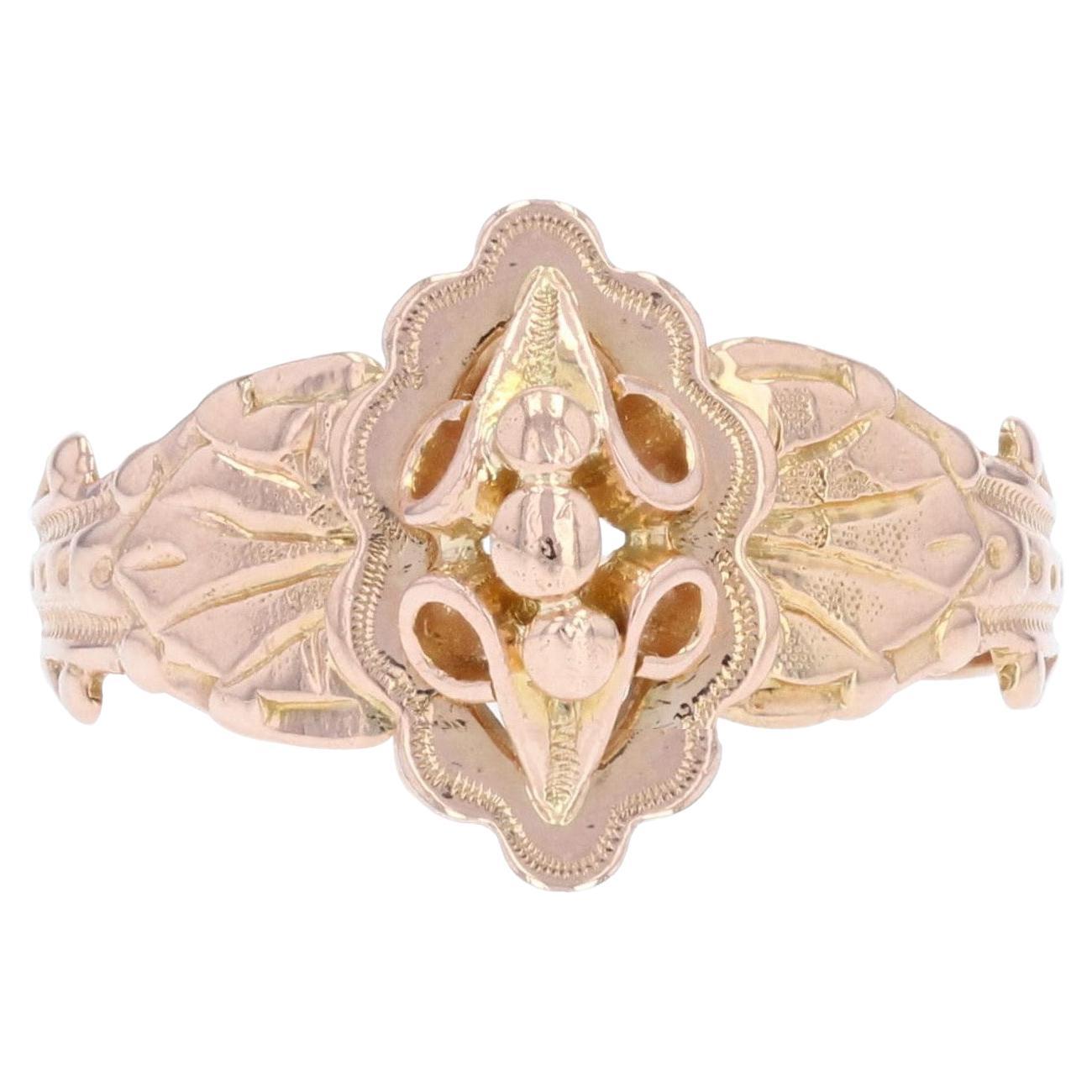Bague en or rose 18 carats du 19e siècle de style français, avec sentiments
