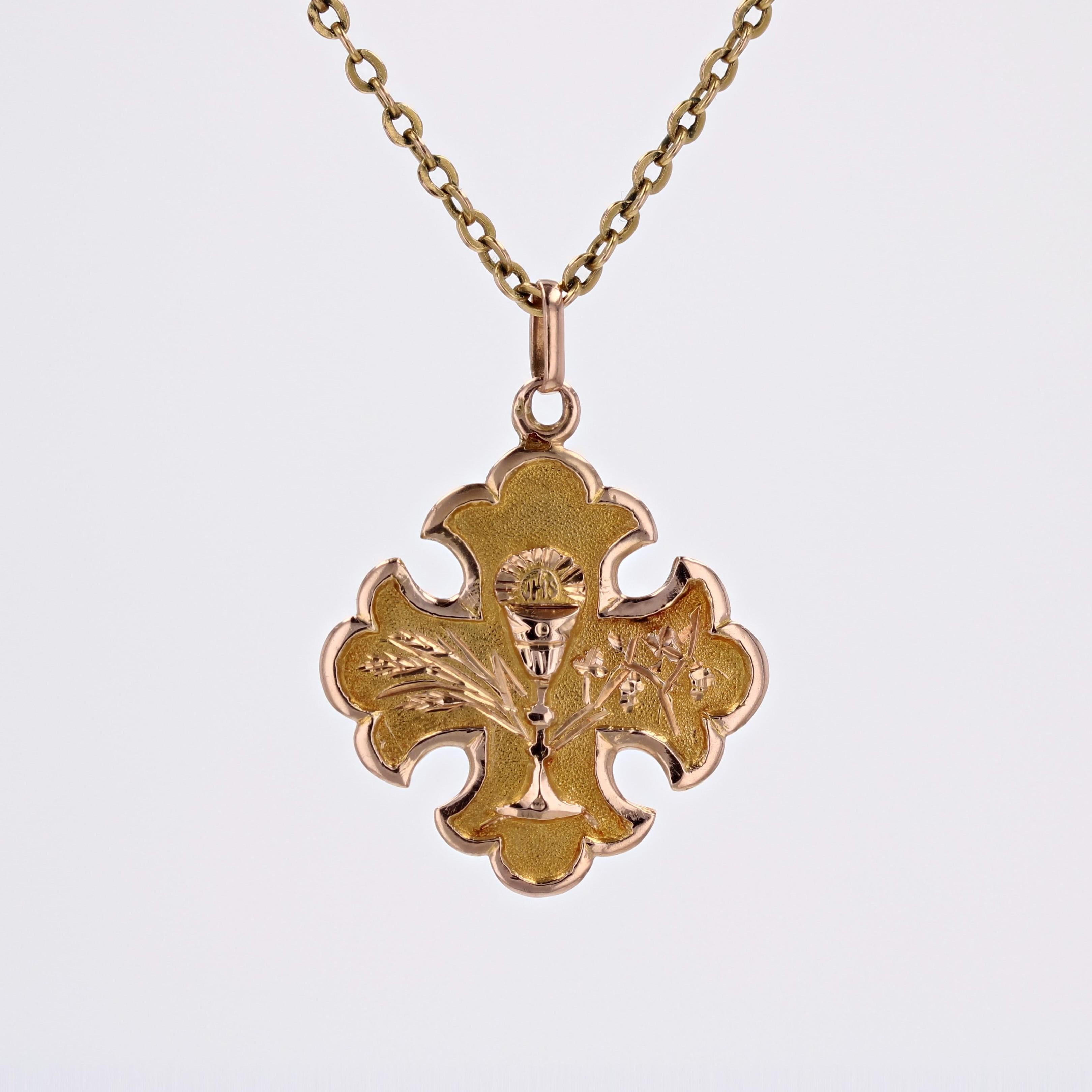 Women's French 19th Century 18 Karat Rose Gold Fleur-de-lysee Cross Pendant For Sale