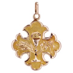 Antique French 19th Century 18 Karat Rose Gold Fleur-de-lysee Cross Pendant