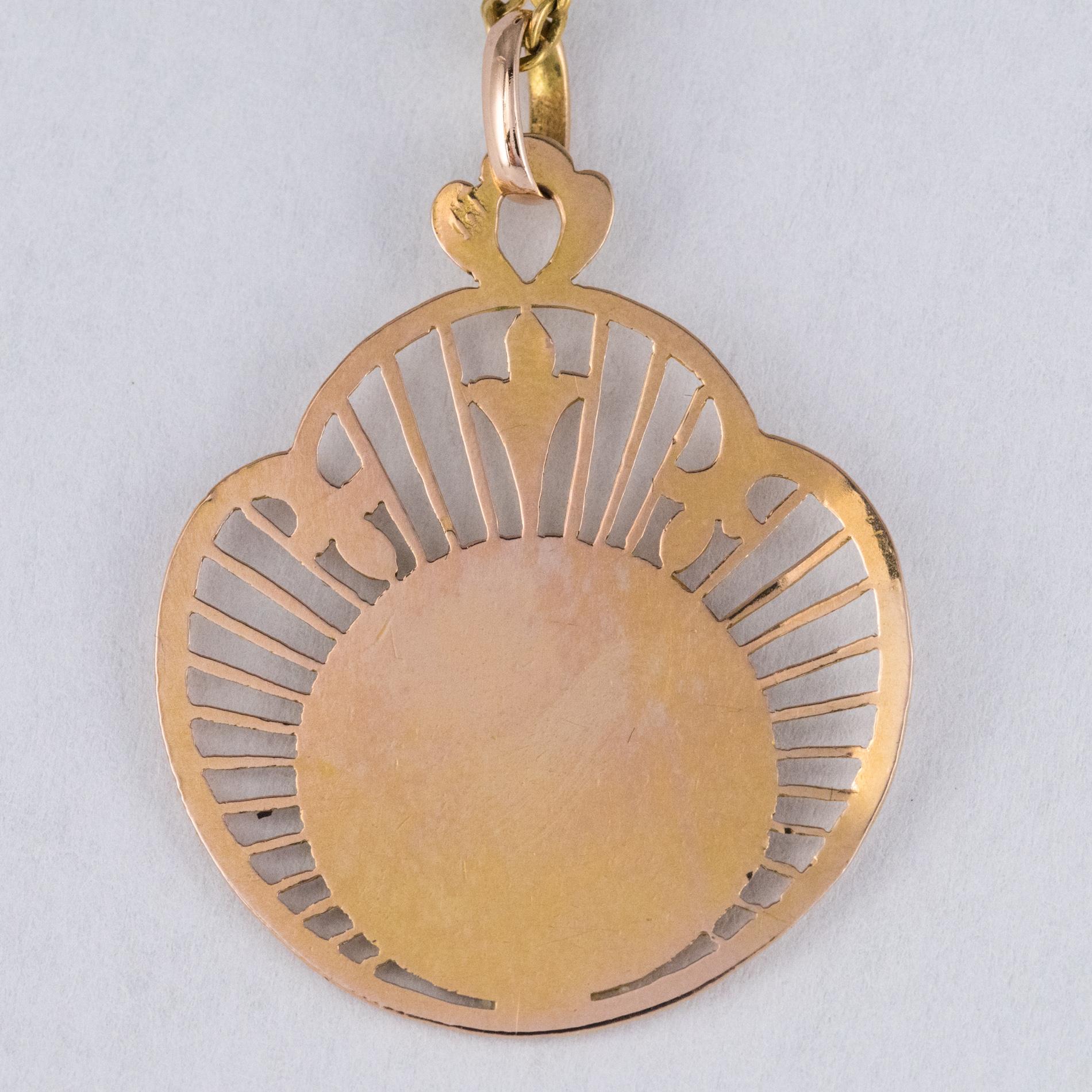 Women's French 19th Century 18 Karat Rose Gold Haloed Virgin Medal For Sale