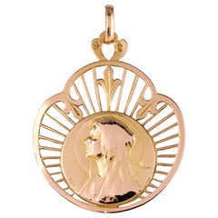 Antique French 19th Century 18 Karat Rose Gold Haloed Virgin Medal