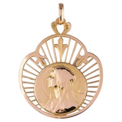 French 19th Century 18 Karat Rose Gold Haloed Virgin Medal