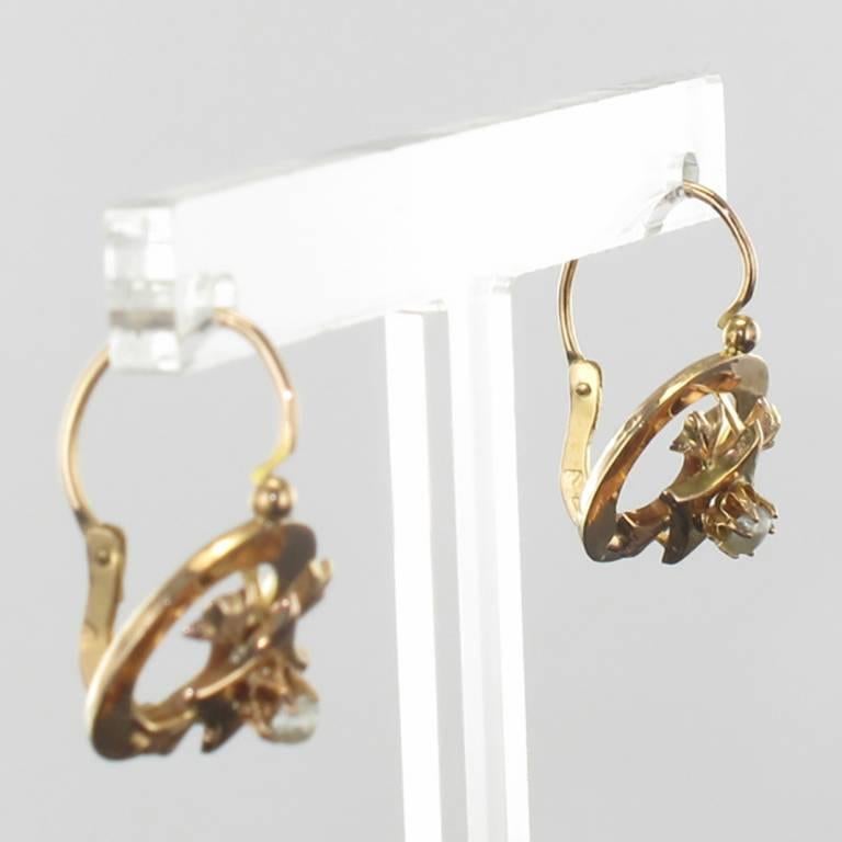 Women's or Men's French 19th Century 18 Karat Rose Gold Natural Pearl Drop Earrings