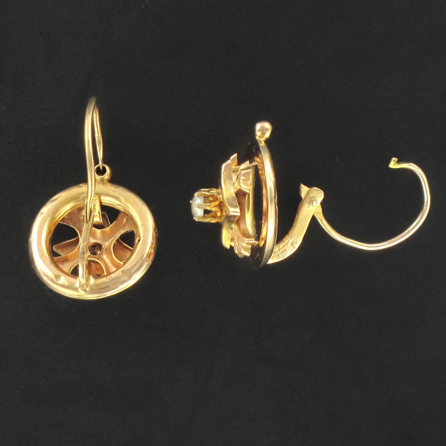 French 19th Century 18 Karat Rose Gold Natural Pearl Drop Earrings 1