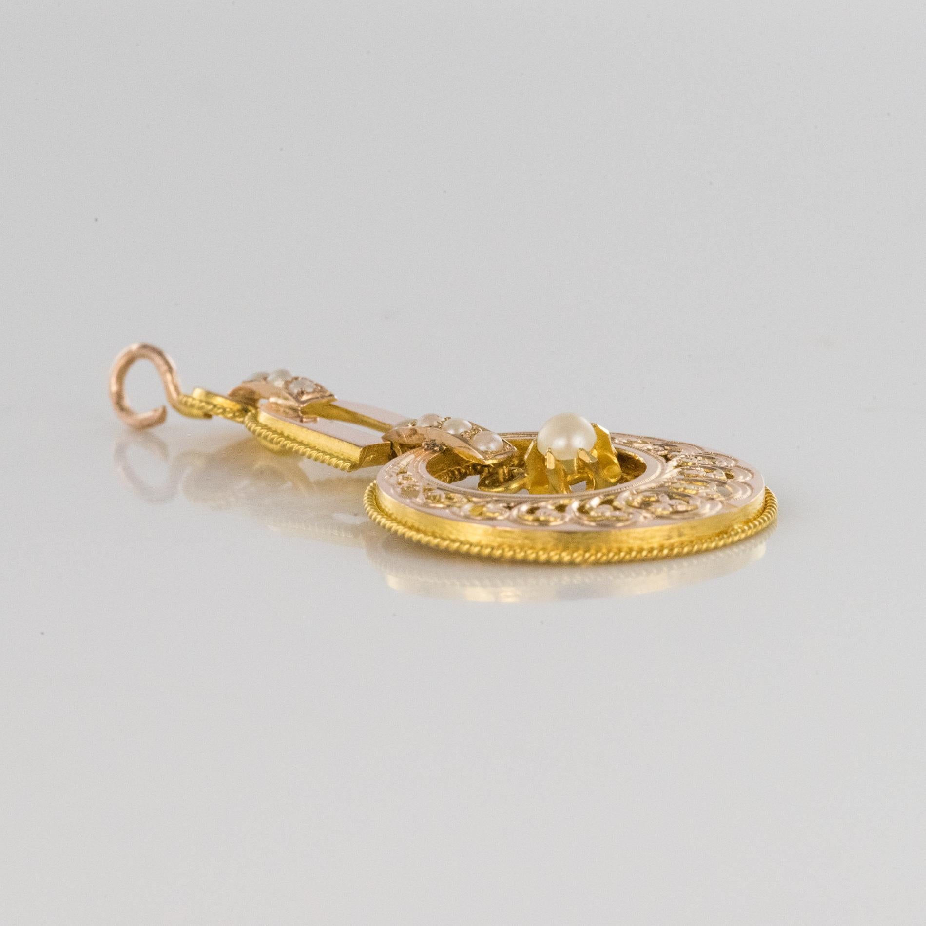 French 19th Century 18 Karat Rose Gold Natural Pearl Pendant 5
