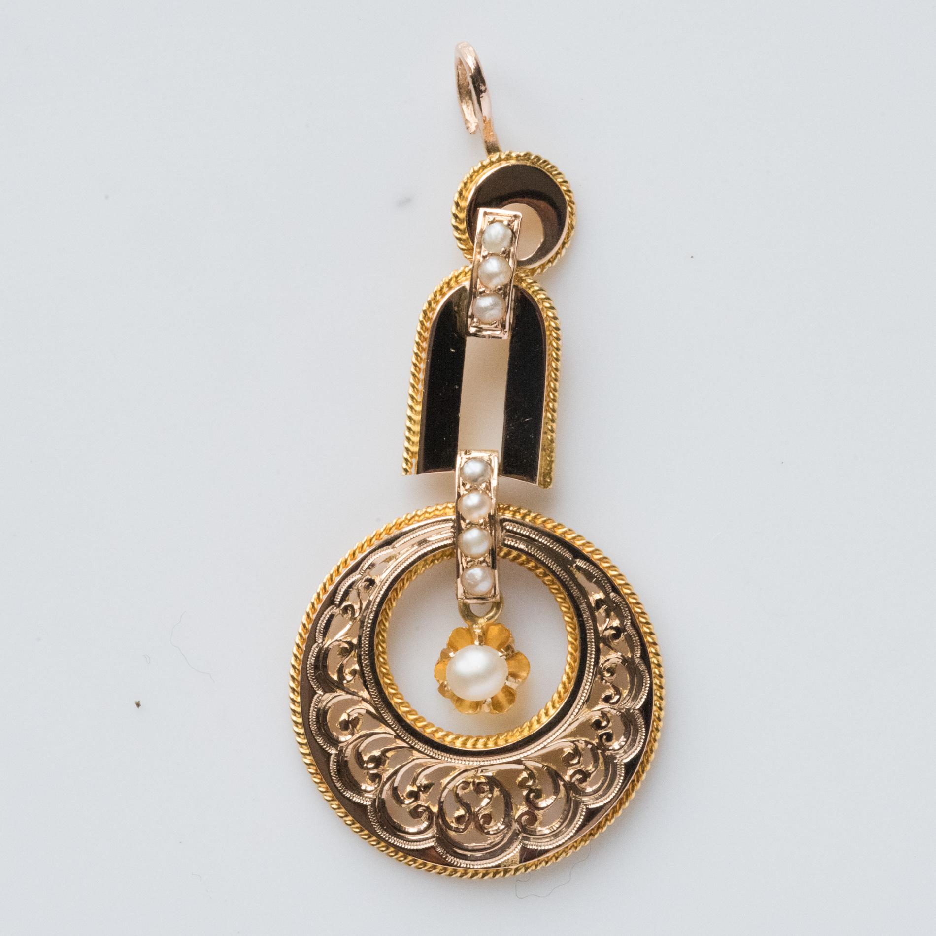 French 19th Century 18 Karat Rose Gold Natural Pearl Pendant 6