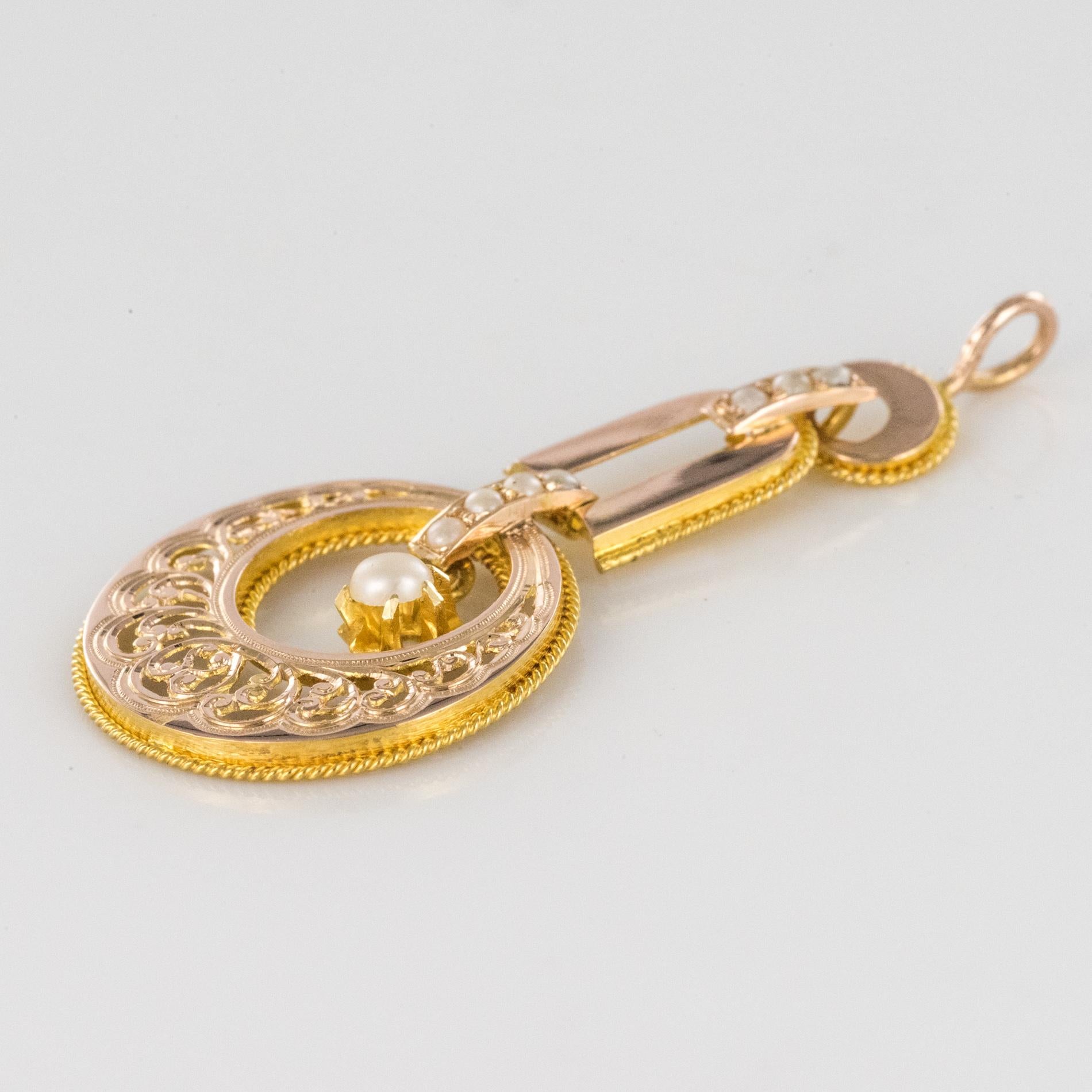 French 19th Century 18 Karat Rose Gold Natural Pearl Pendant 1