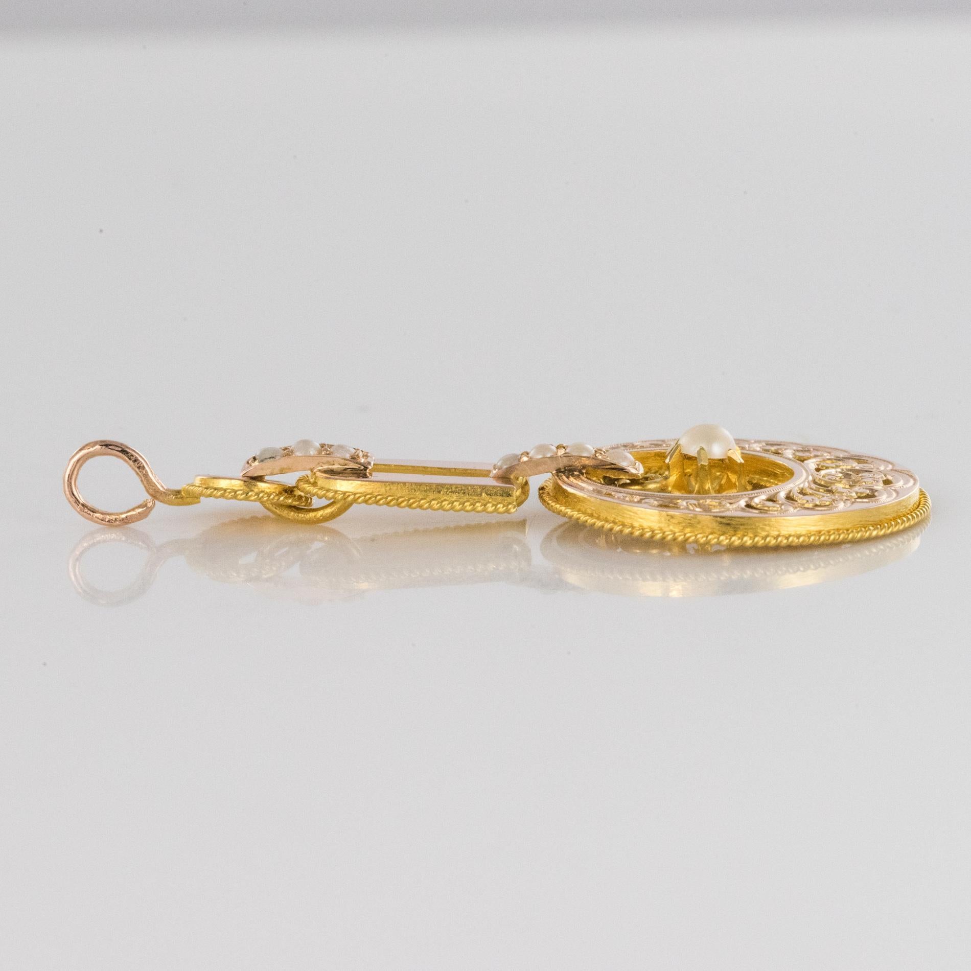 French 19th Century 18 Karat Rose Gold Natural Pearl Pendant 3