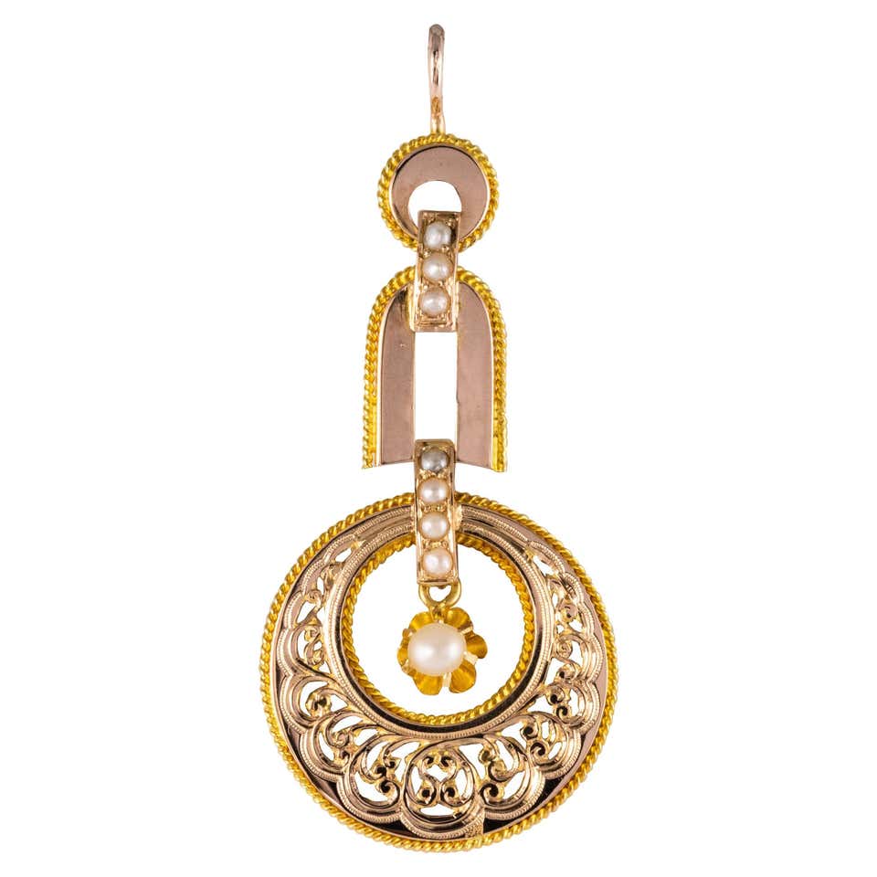 Antique 19th Century Italian Renaissance Pearl Sapphire Gold Necklace