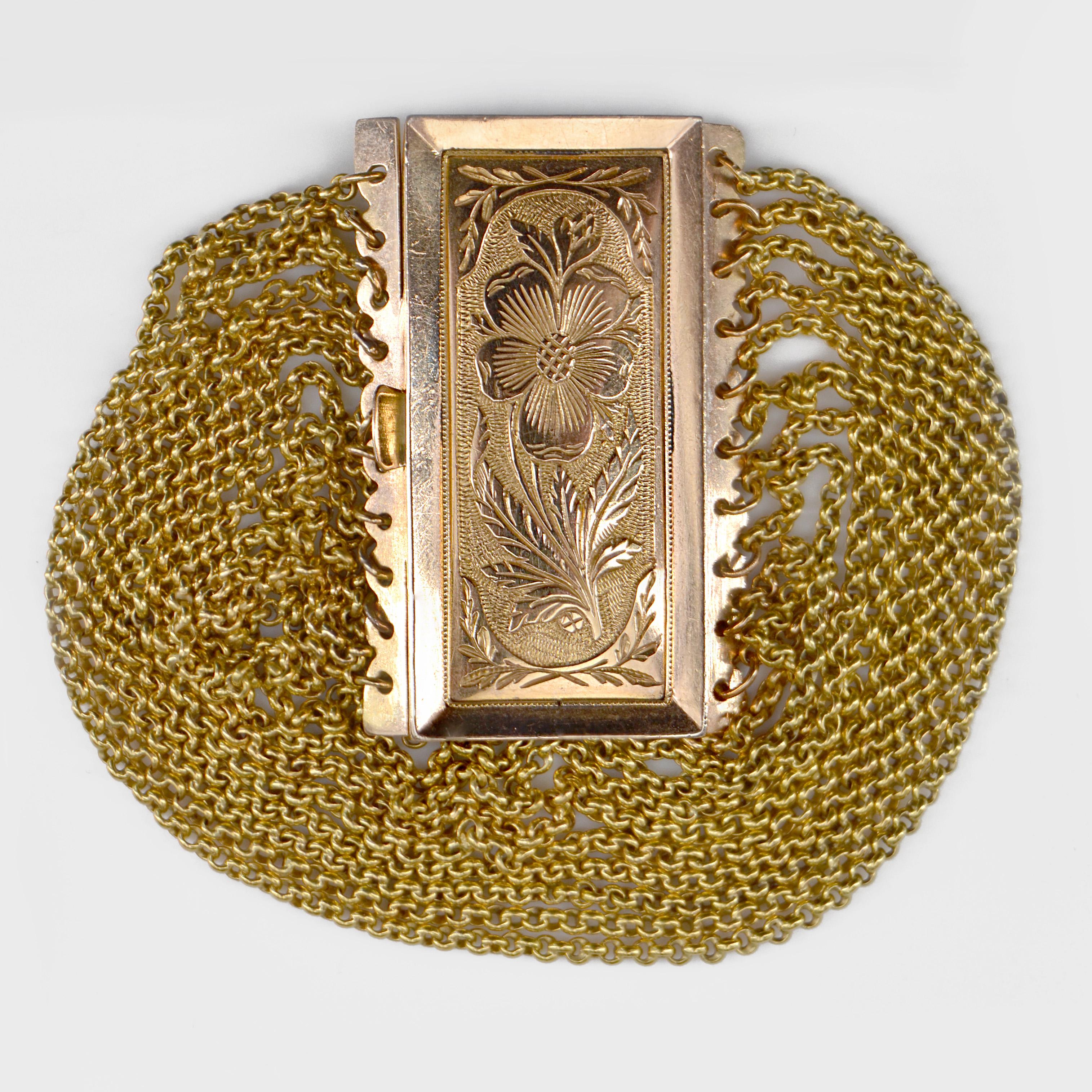 Französisch, 19. Jahrhundert, 18 Karat Roségold Stiefmütterchen Verschluss Kette Armband im Angebot 3