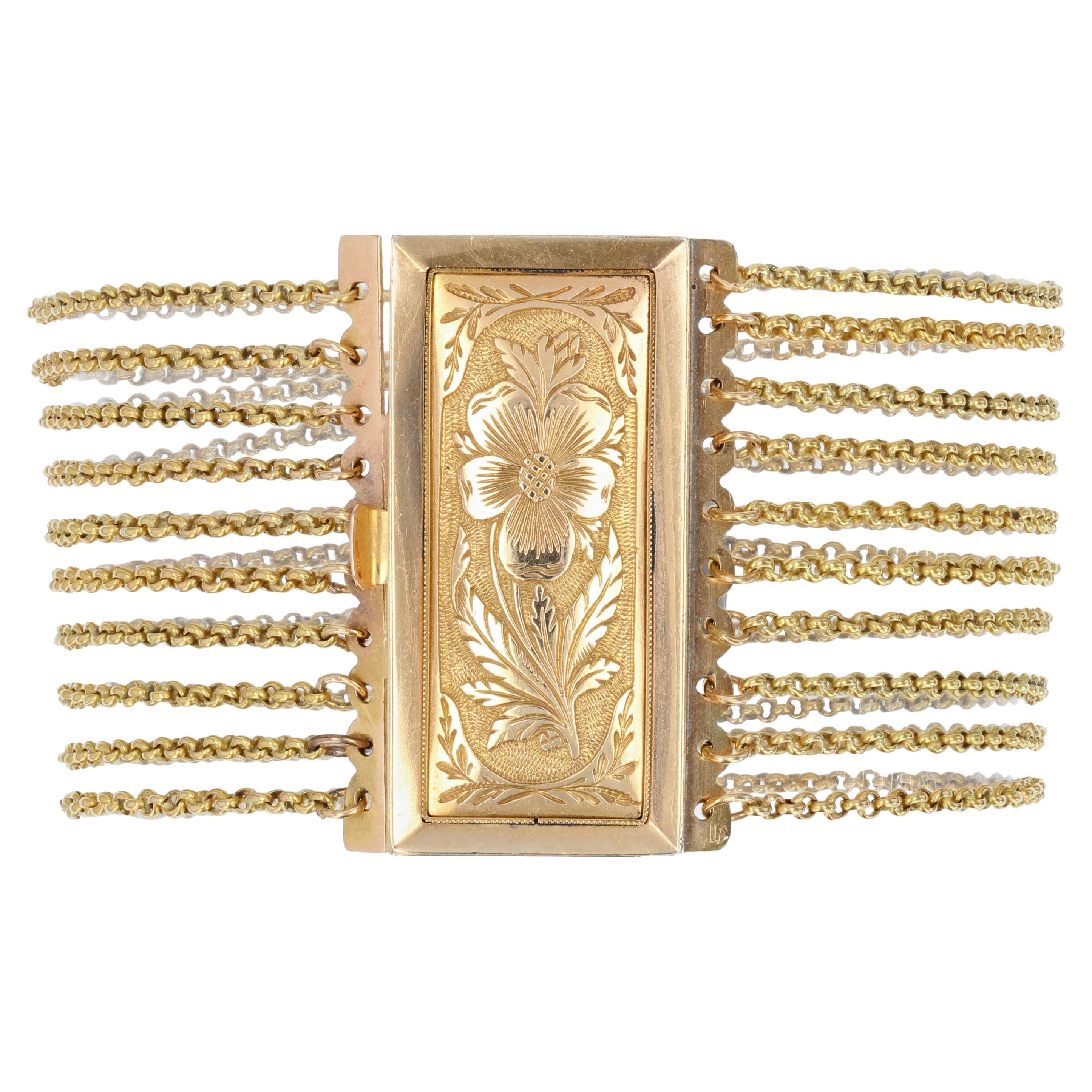 Français, 19ème siècle, Bracelet en or rose 18 carats avec fermoir en forme de pensée.