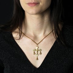 French 19th Century 18 Karat Rose Gold Regional Cross Pendant