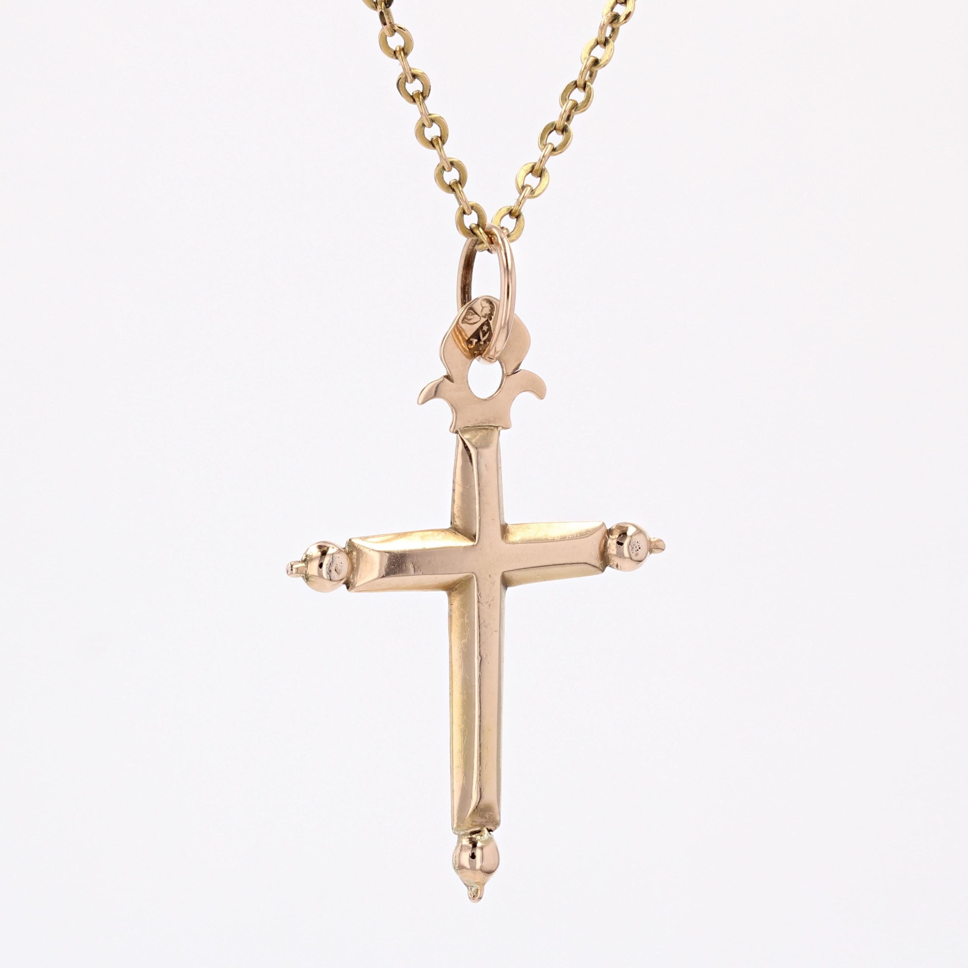 French 19th Century 18 Karat Rose Gold Regional Cross Pendant In Good Condition For Sale In Poitiers, FR