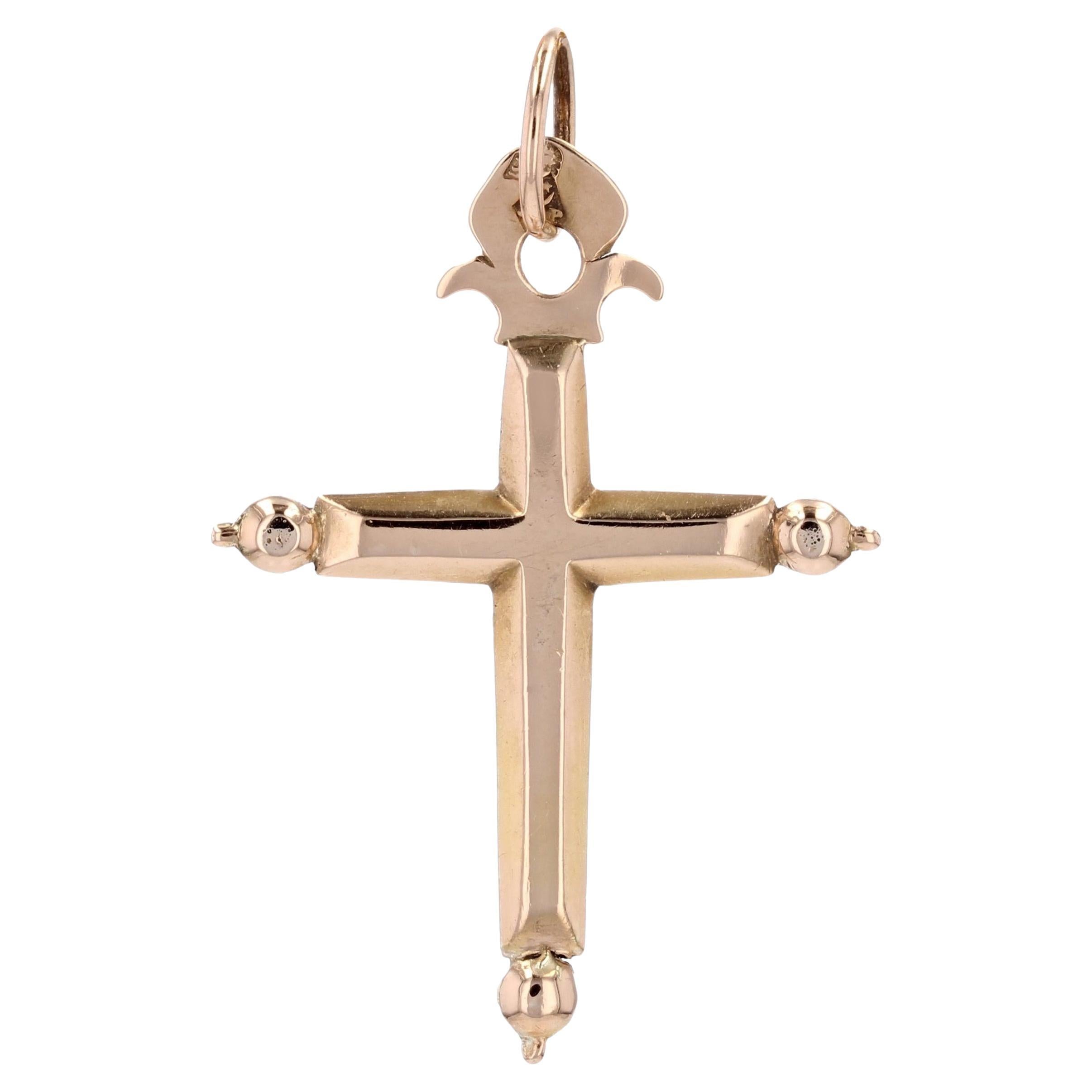 Pendentif croix régional française en or rose 18 carats du 19ème siècle en vente