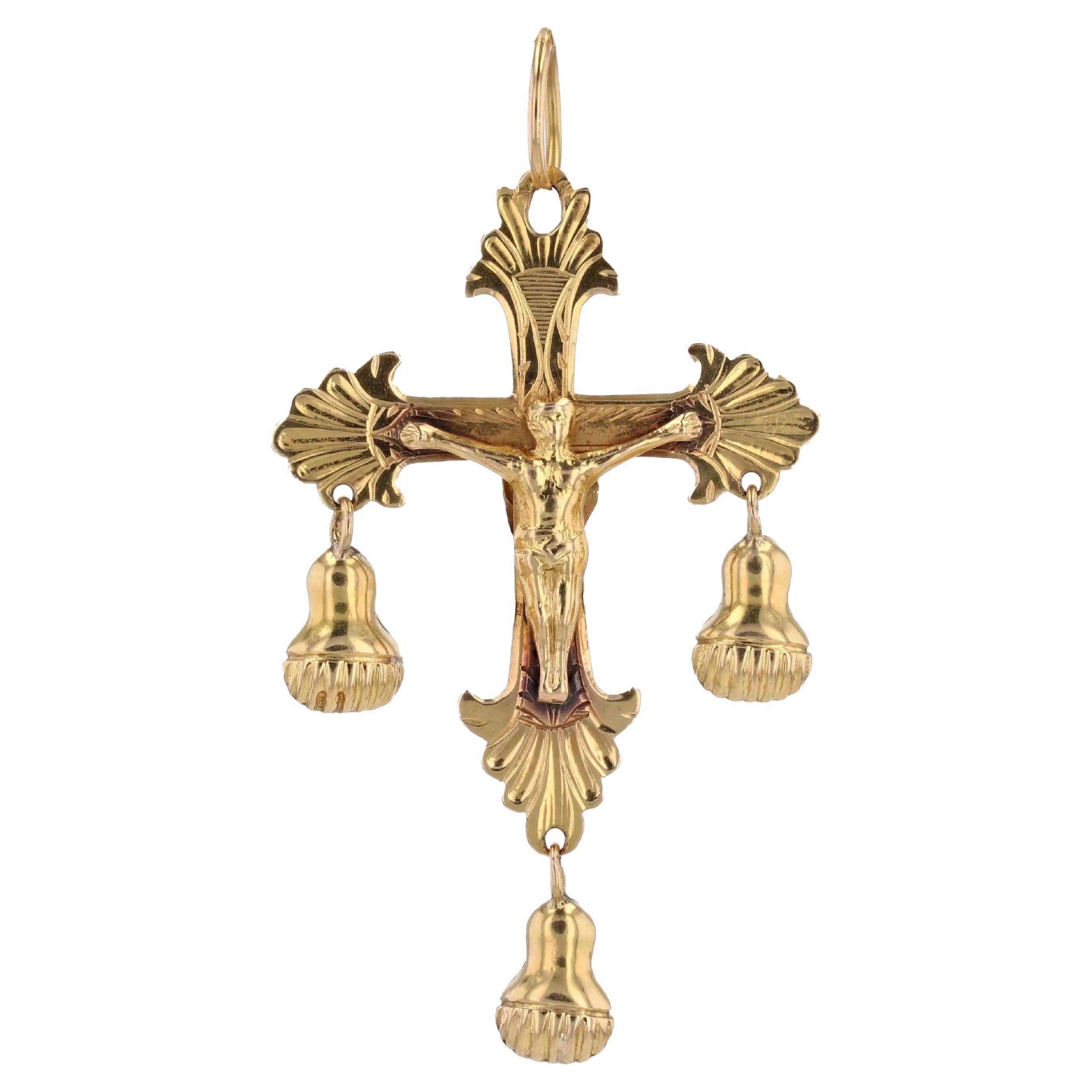 French 19th Century 18 Karat Rose Gold Regional Cross Pendant