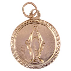 Antique French 19th Century 18 Karat Rose Gold Virgin Standing Medal