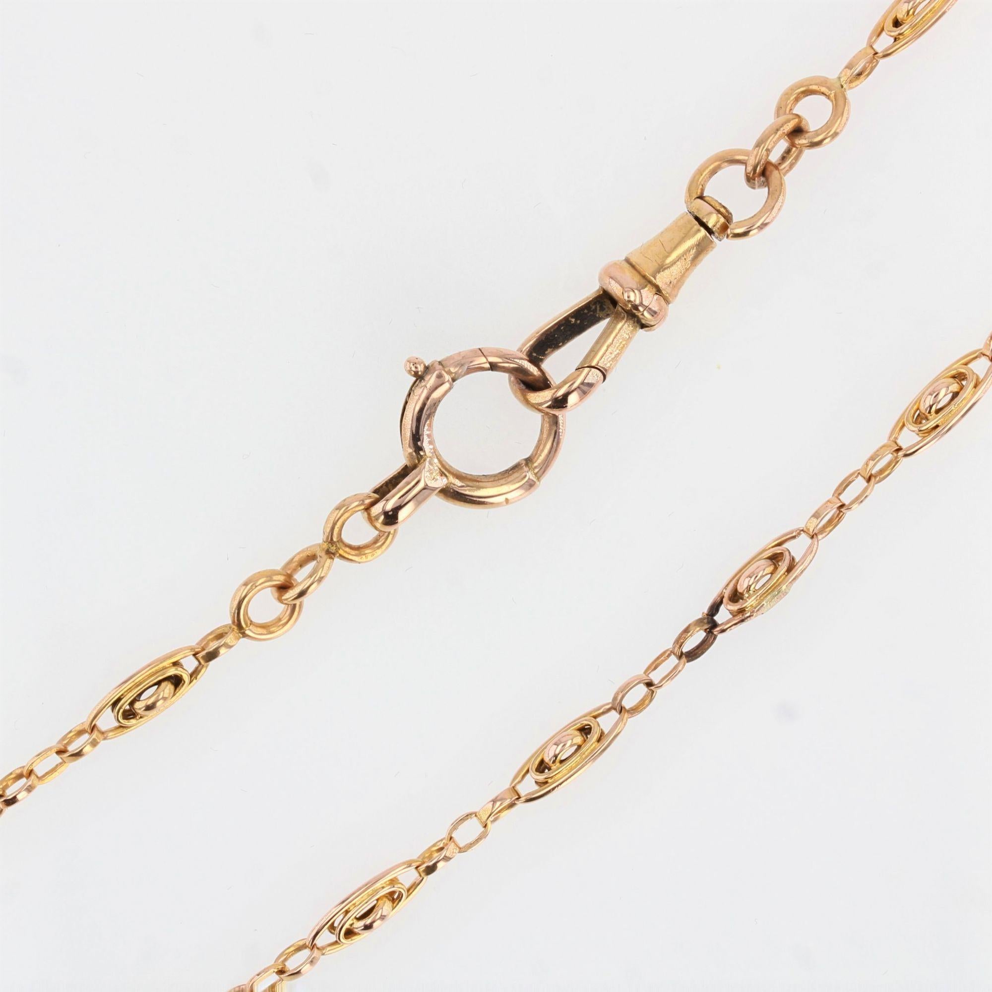 French 19th Century 18 Karat Rose Gold Watch Chain Necklace For Sale 1