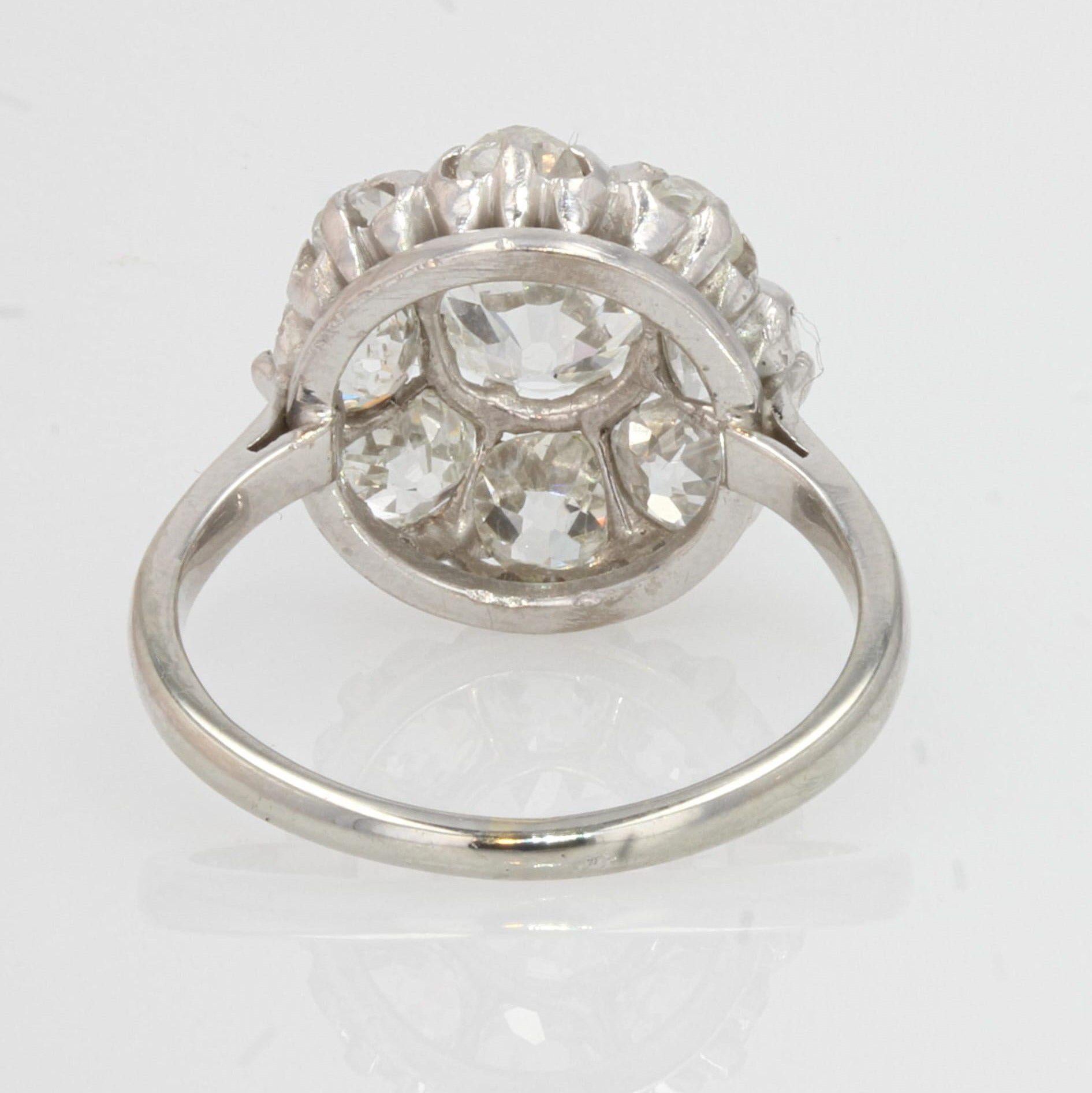 French 19th Century 18 Karat White Gold Diamonds Cluster Ring 4