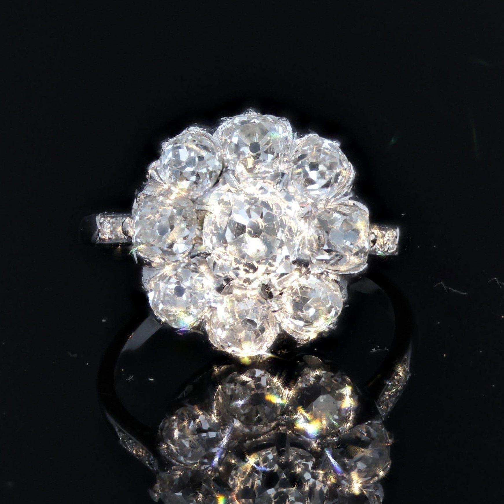 Napoleon III French 19th Century 18 Karat White Gold Diamonds Cluster Ring
