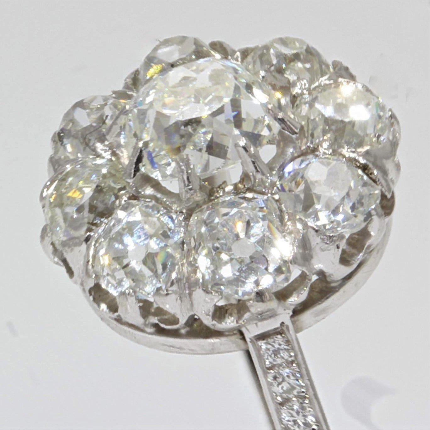 French 19th Century 18 Karat White Gold Diamonds Cluster Ring 1