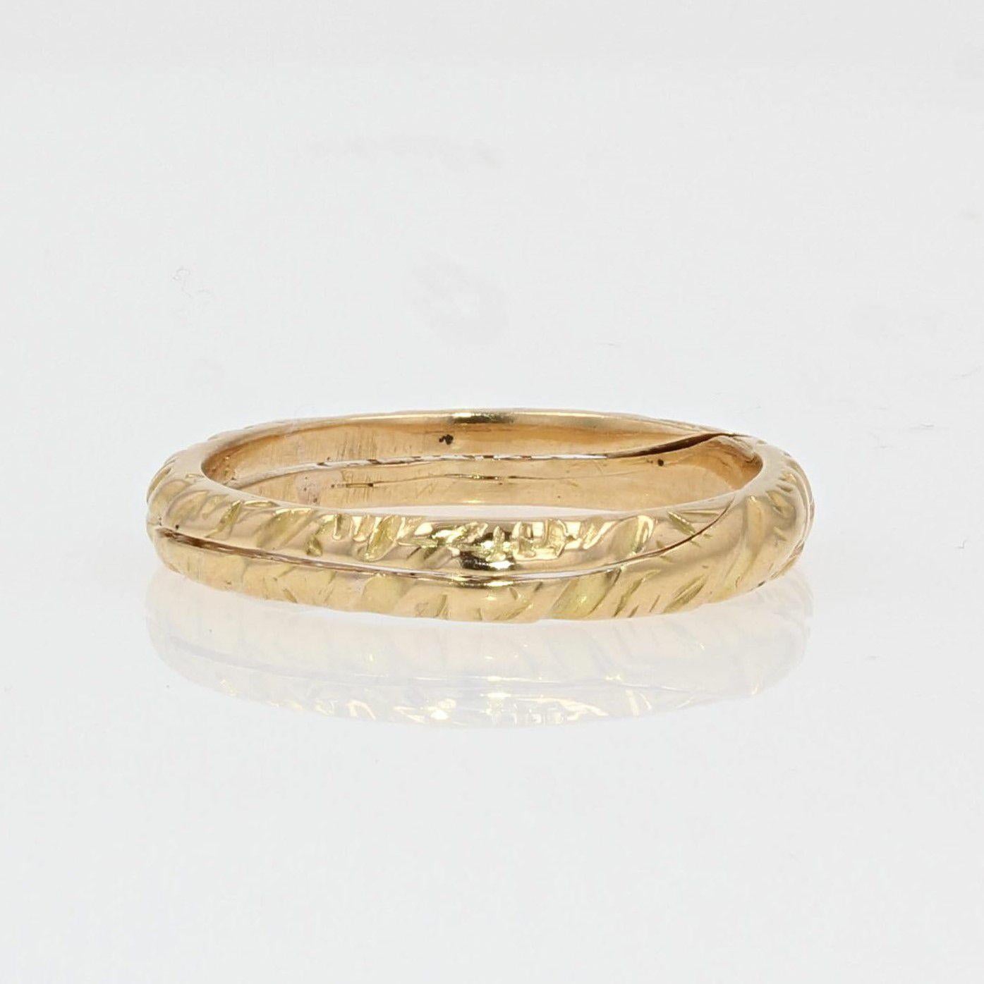 French 19th Century 18 Karat Yellow Gold Double Ring Wedding Band 2