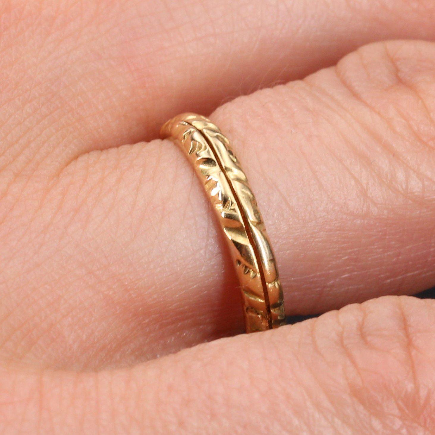 French 19th Century 18 Karat Yellow Gold Double Ring Wedding Band 1