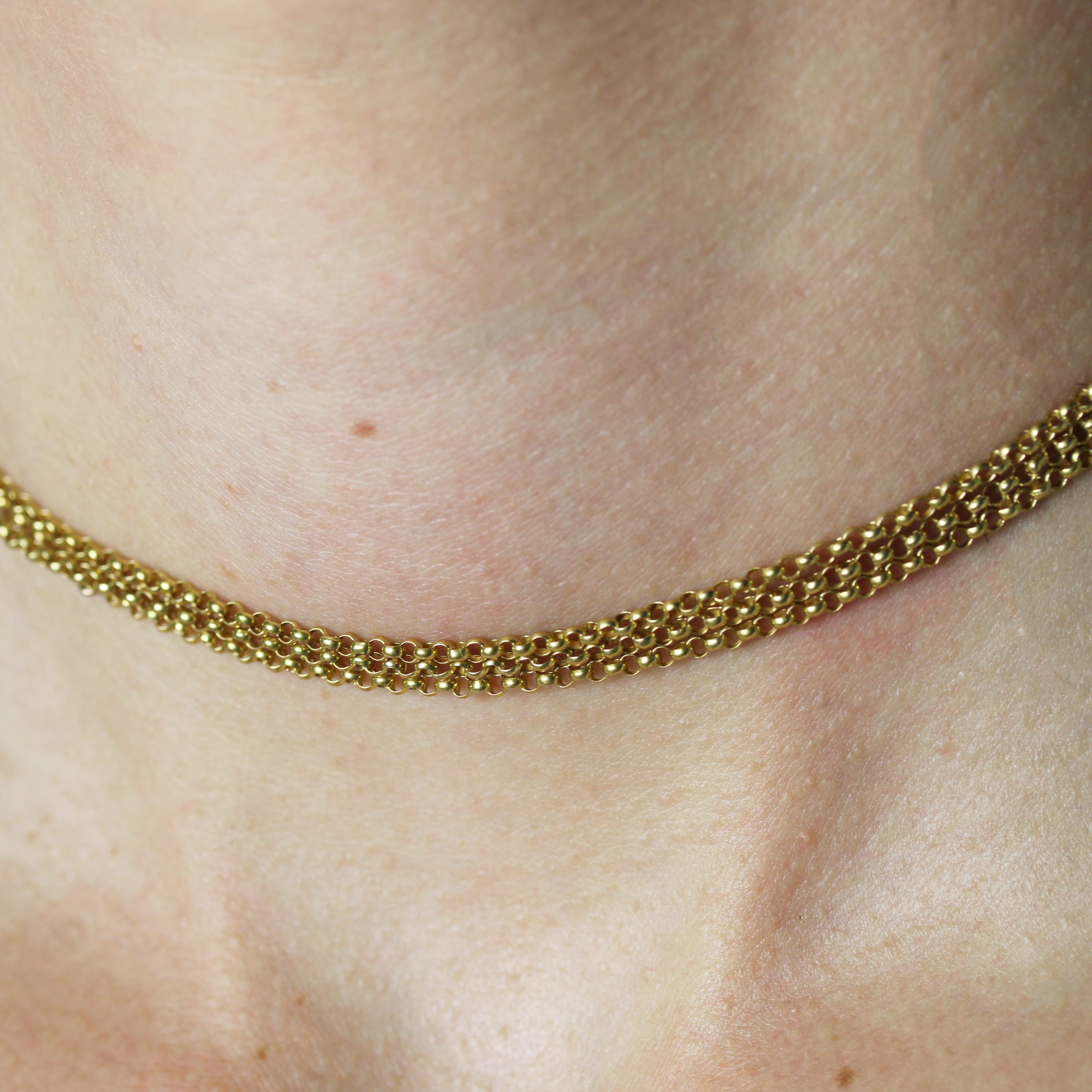 French 19th Century 18 Karat Yellow Gold Jaseron Mesh 3 Rows Choker Necklace im Angebot 5