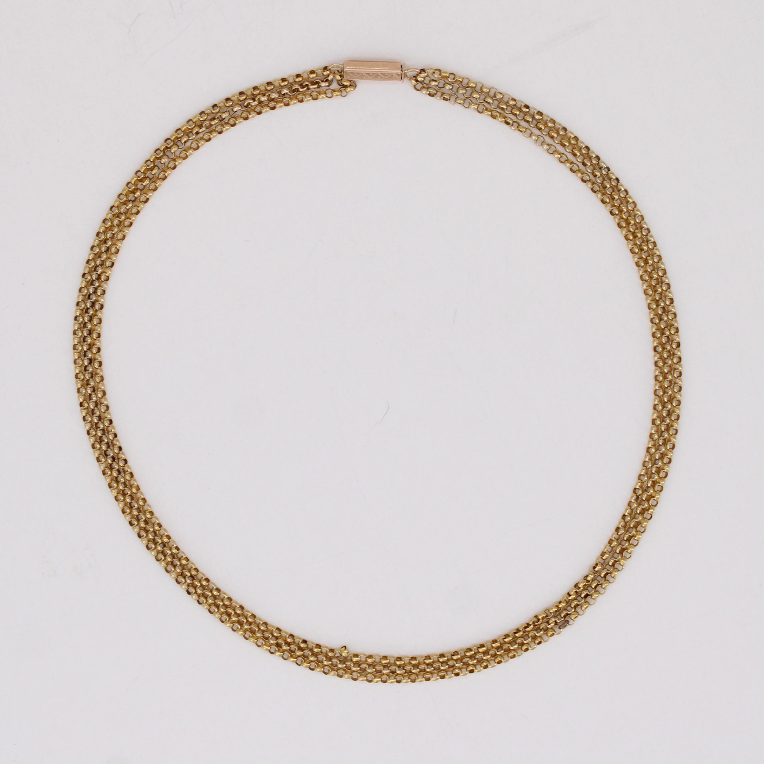 French 19th Century 18 Karat Yellow Gold Jaseron Mesh 3 Rows Choker Necklace (Napoleon III.) im Angebot